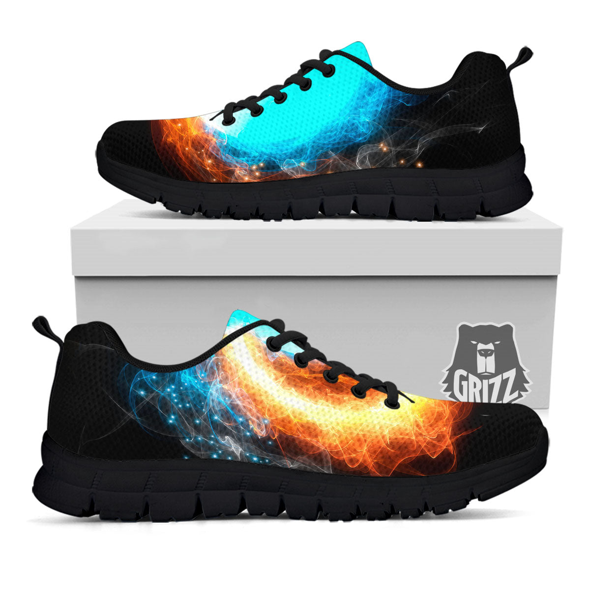 Ice And Fire Sparkle Yin Yang Print Black Sneaker-grizzshop