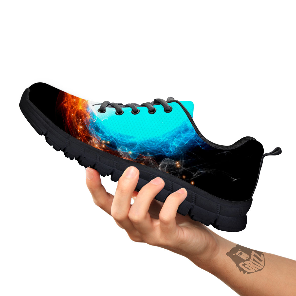 Ice And Fire Sparkle Yin Yang Print Black Sneaker-grizzshop