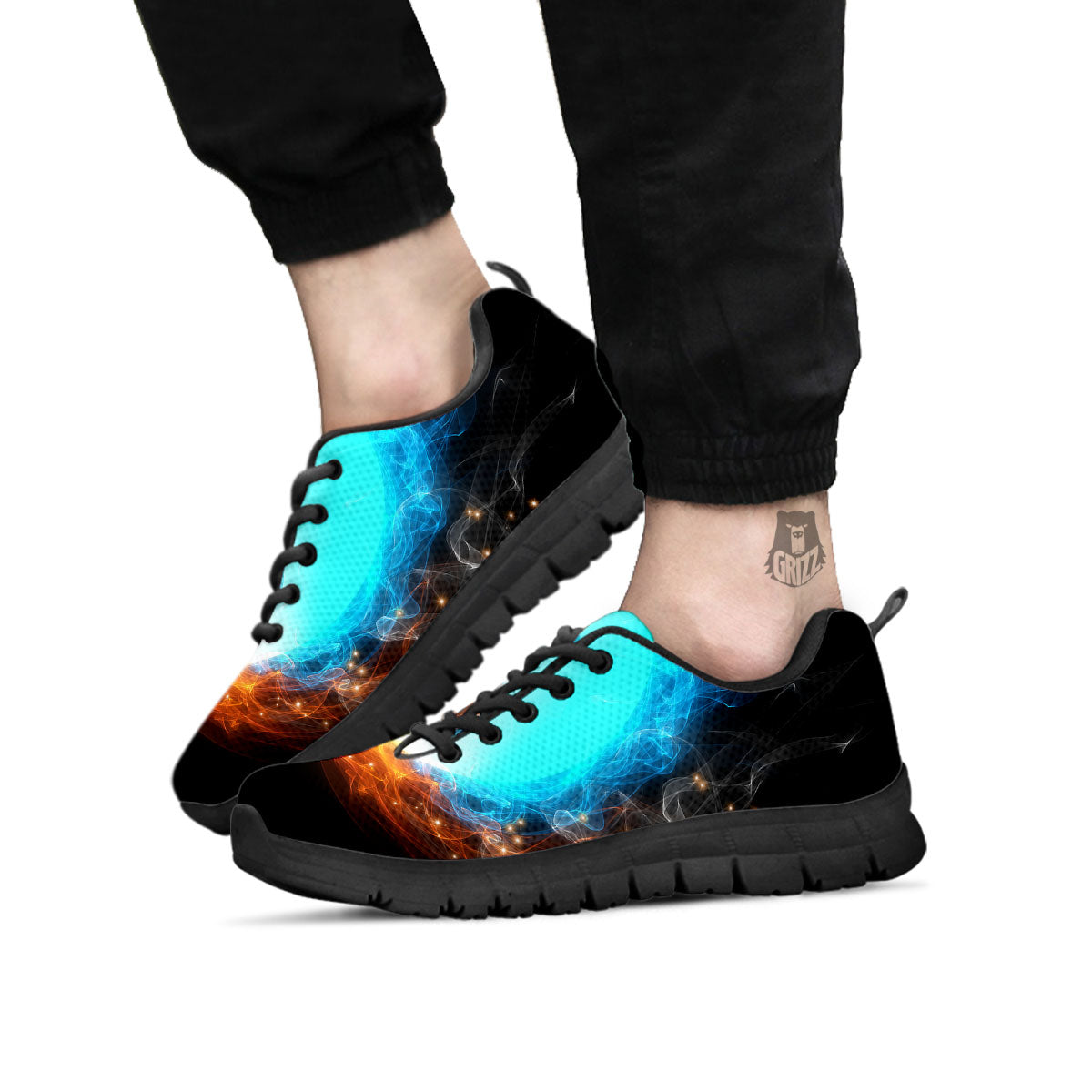Ice And Fire Sparkle Yin Yang Print Black Sneaker-grizzshop