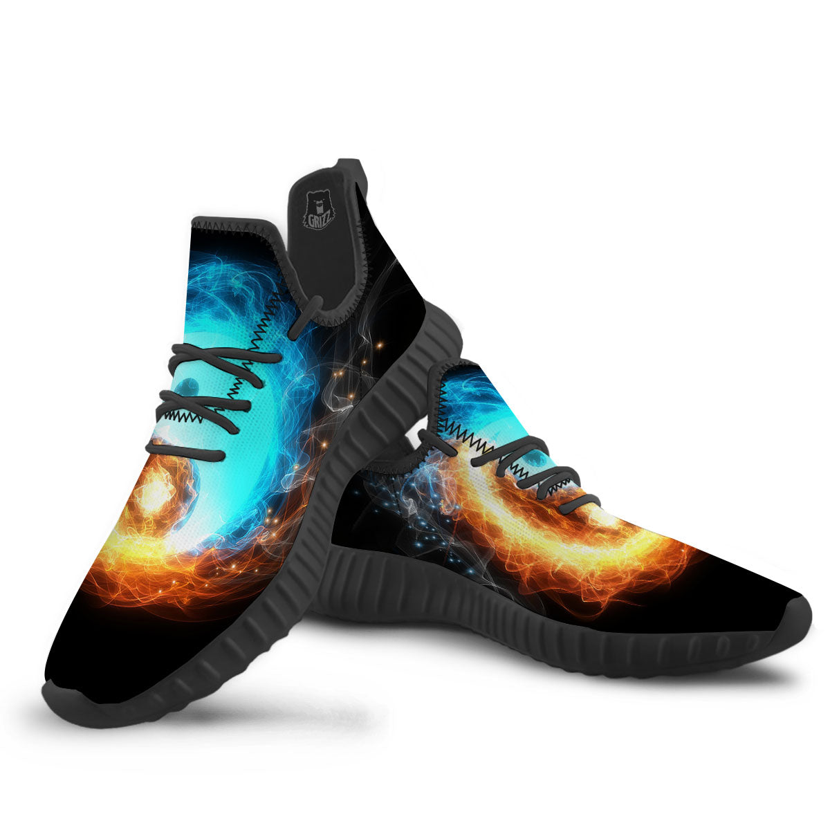 Ice And Fire Sparkle Yin Yang Print Black Walking Shoes-grizzshop