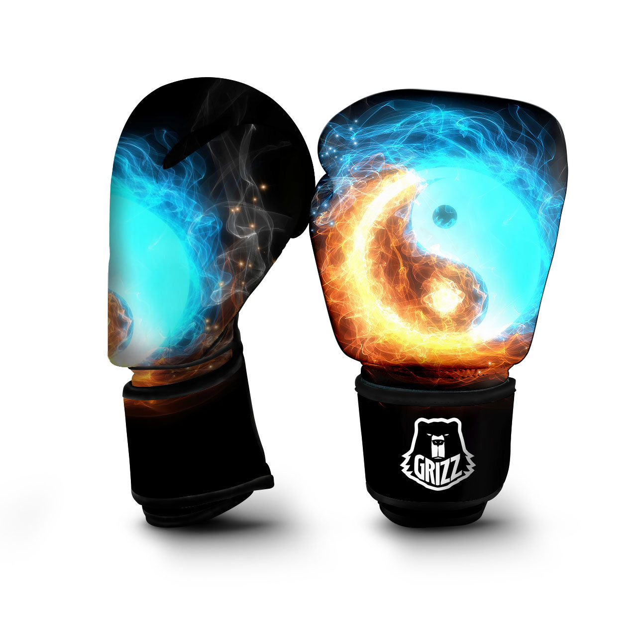 Ice And Fire Sparkle Yin Yang Print Boxing Gloves-grizzshop