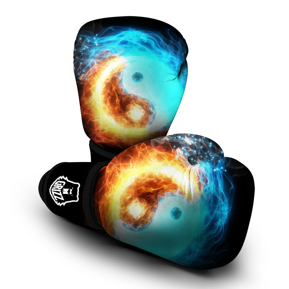 Ice And Fire Sparkle Yin Yang Print Boxing Gloves-grizzshop