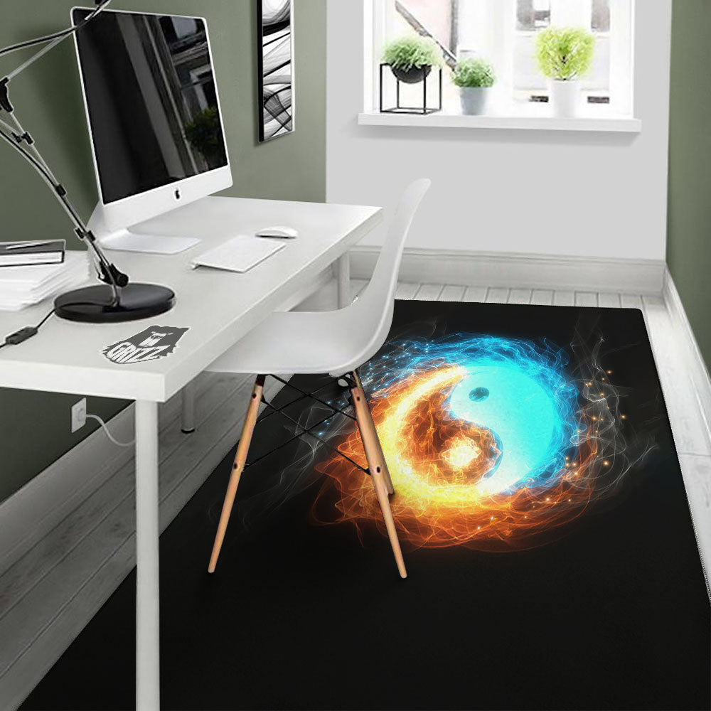Ice And Fire Sparkle Yin Yang Print Floor Mat-grizzshop