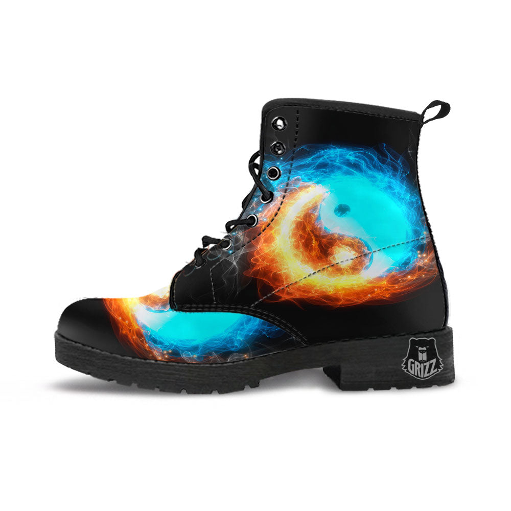 Ice And Fire Sparkle Yin Yang Print Leather Boots-grizzshop