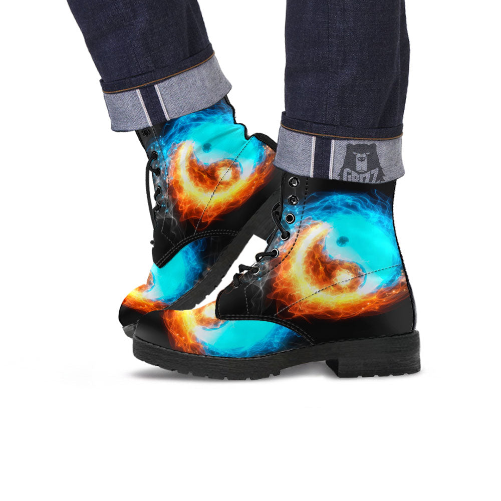 Ice And Fire Sparkle Yin Yang Print Leather Boots-grizzshop