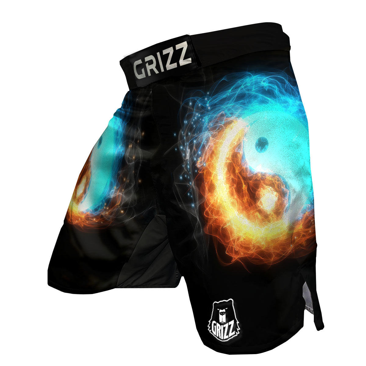 Ice And Fire Sparkle Yin Yang Print MMA Shorts-grizzshop