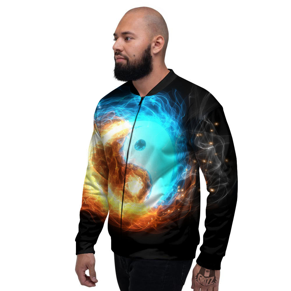 Ice And Fire Sparkle Yin Yang Print Men's Bomber Jacket-grizzshop