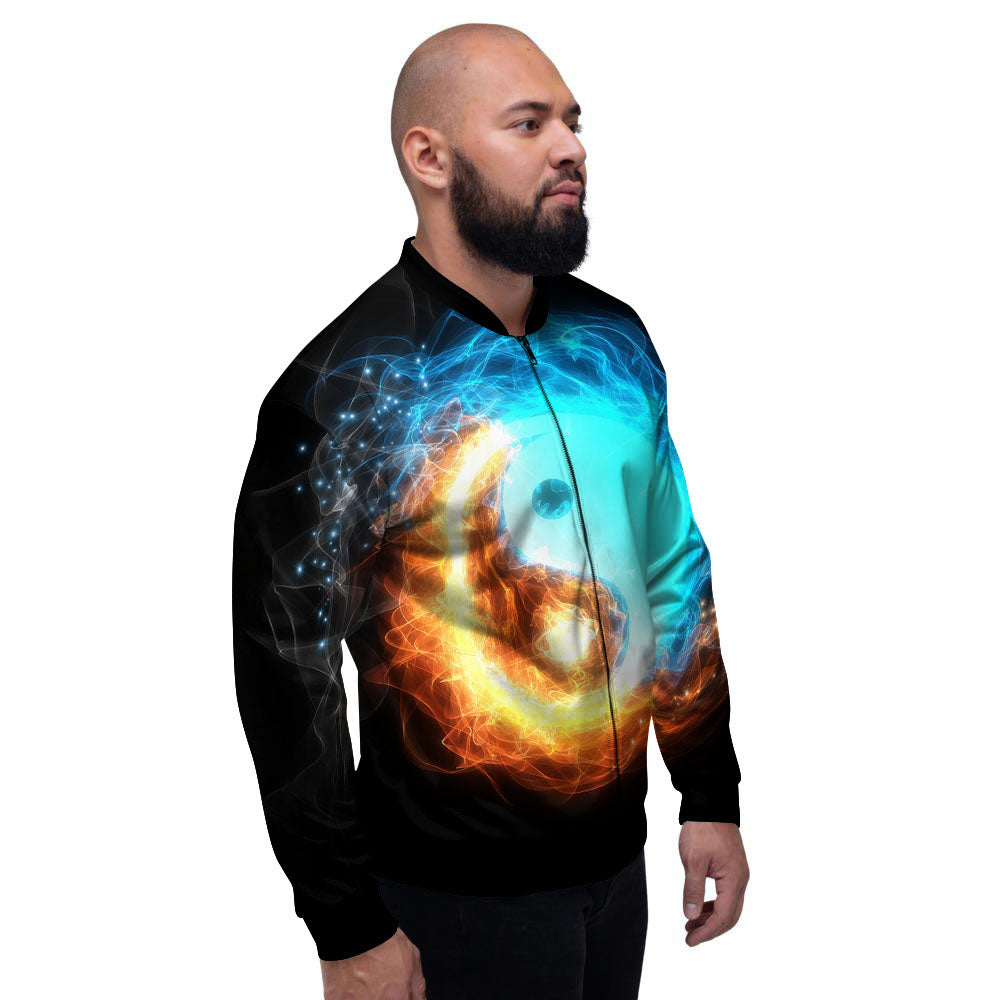 Ice And Fire Sparkle Yin Yang Print Men's Bomber Jacket-grizzshop
