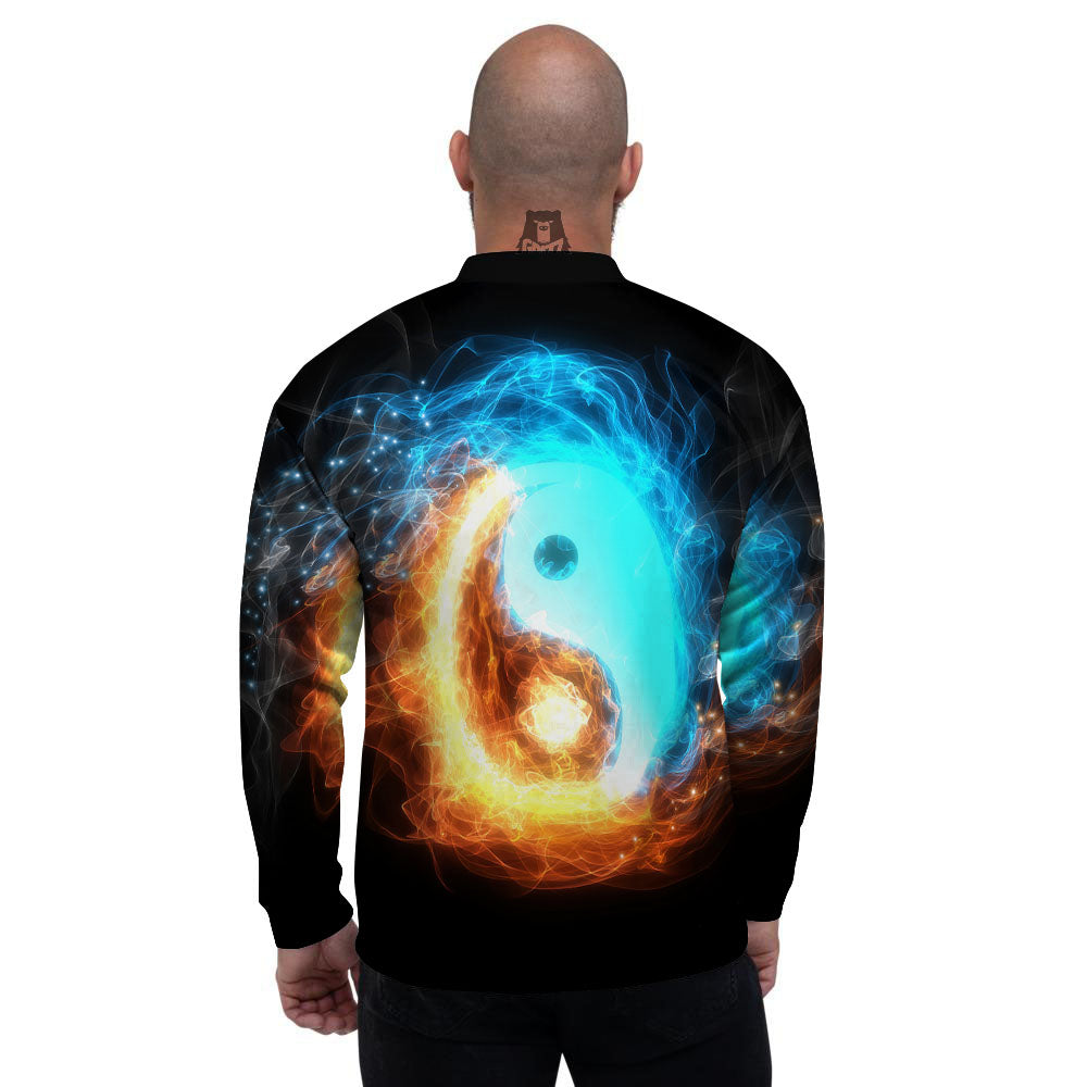 Ice And Fire Sparkle Yin Yang Print Men's Bomber Jacket-grizzshop