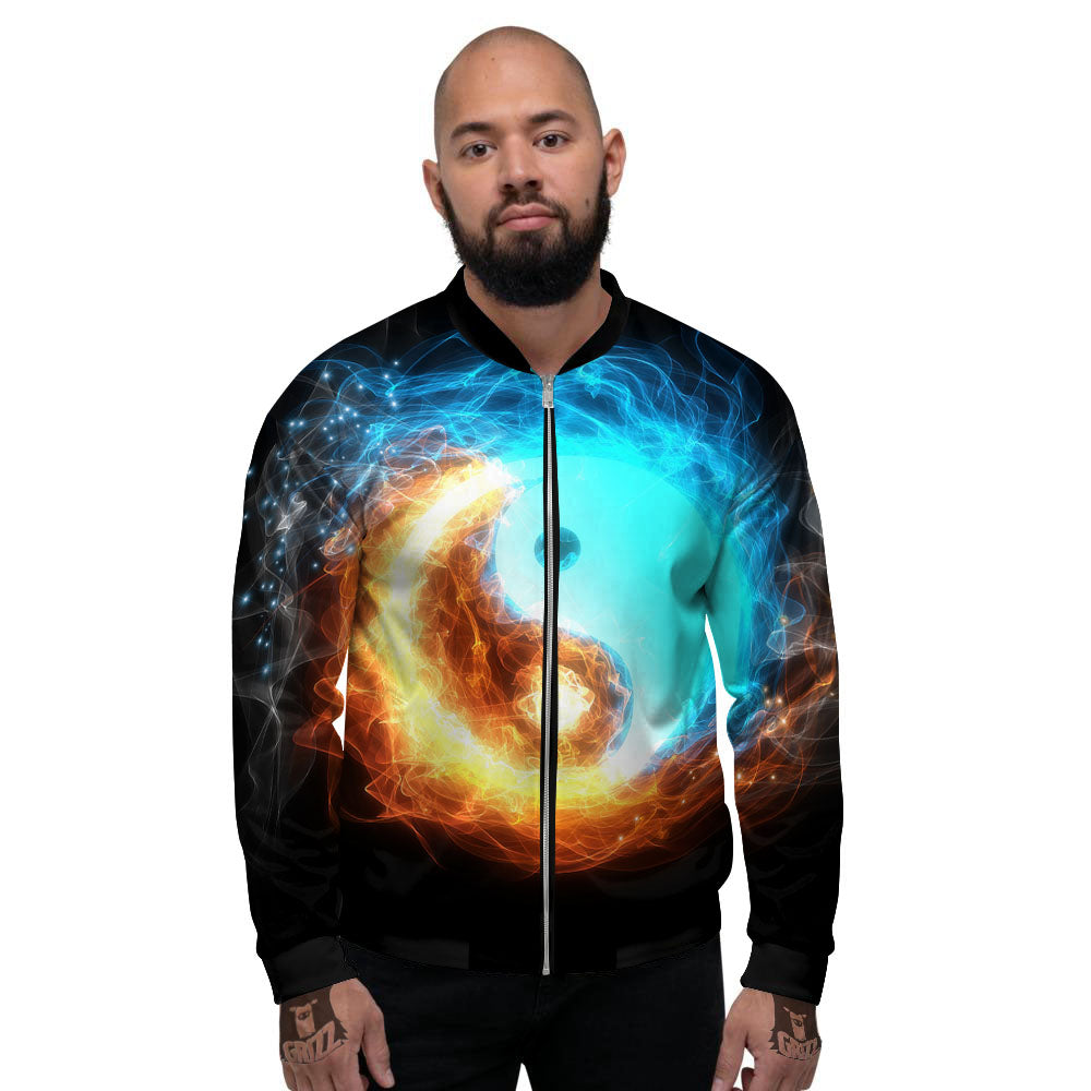 Ice And Fire Sparkle Yin Yang Print Men's Bomber Jacket-grizzshop