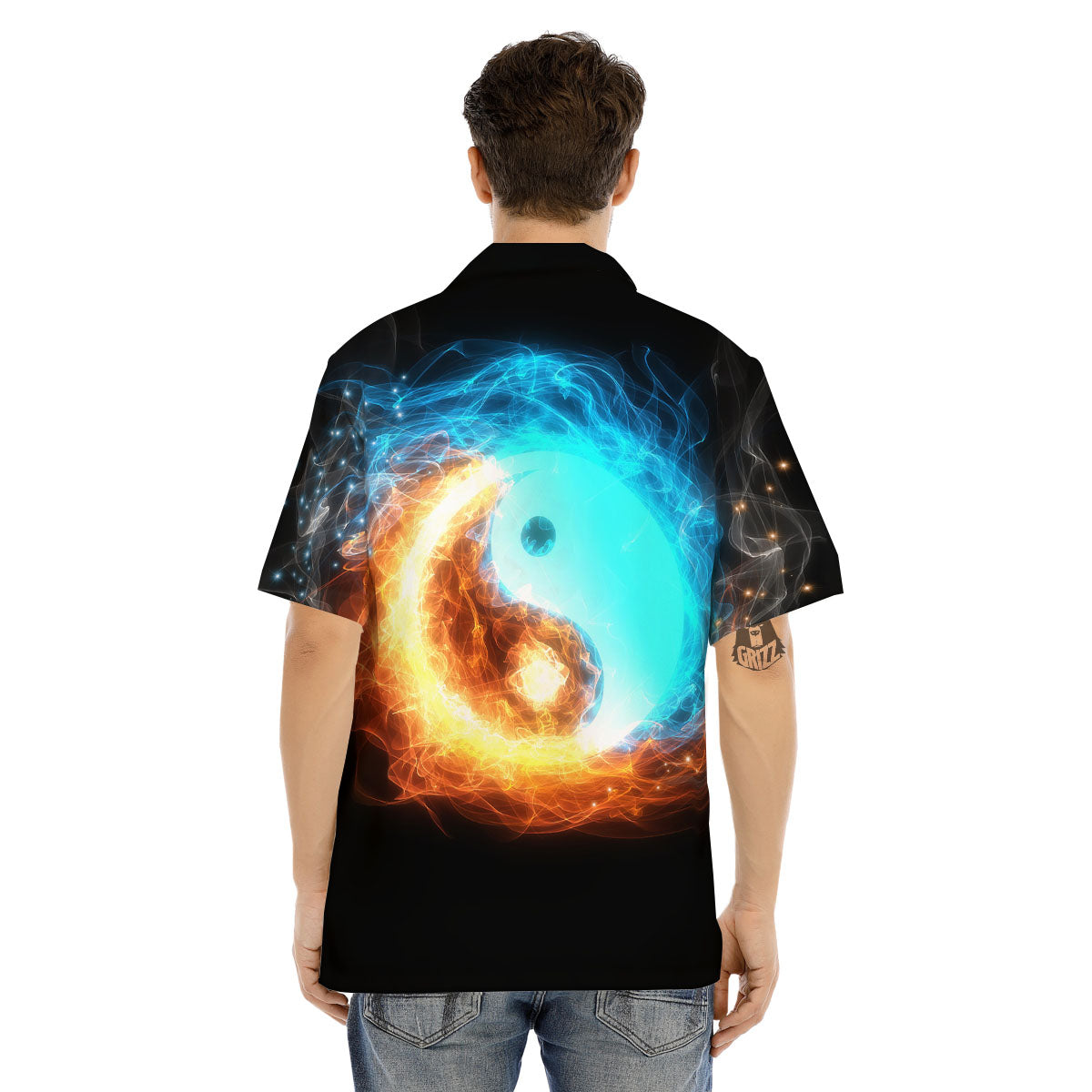 Ice And Fire Sparkle Yin Yang Print Men's Hawaiian Shirt-grizzshop