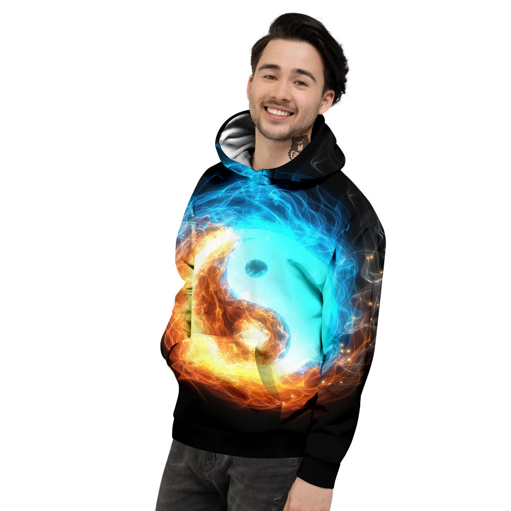 Ice And Fire Sparkle Yin Yang Print Men's Hoodie-grizzshop