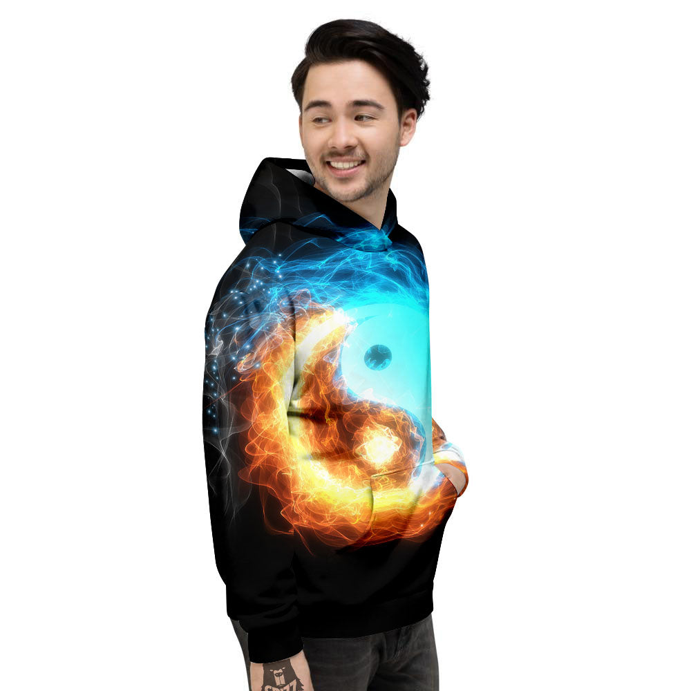 Ice And Fire Sparkle Yin Yang Print Men's Hoodie-grizzshop