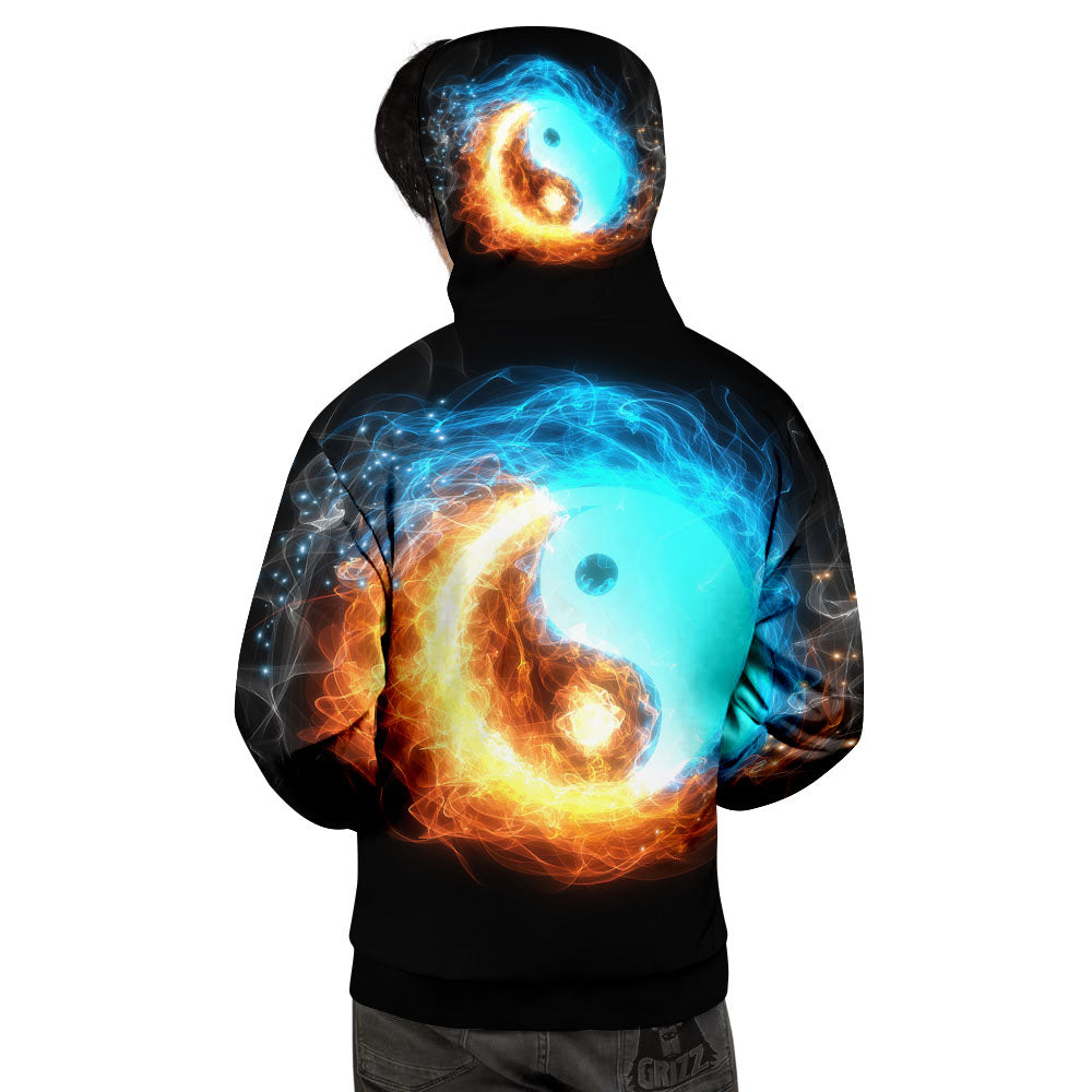Ice And Fire Sparkle Yin Yang Print Men's Hoodie-grizzshop
