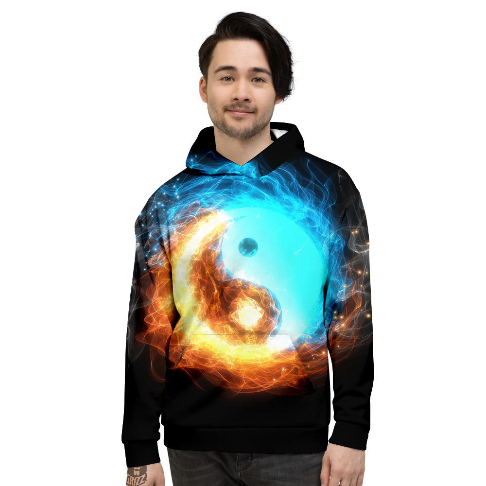Ice And Fire Sparkle Yin Yang Print Men's Hoodie-grizzshop