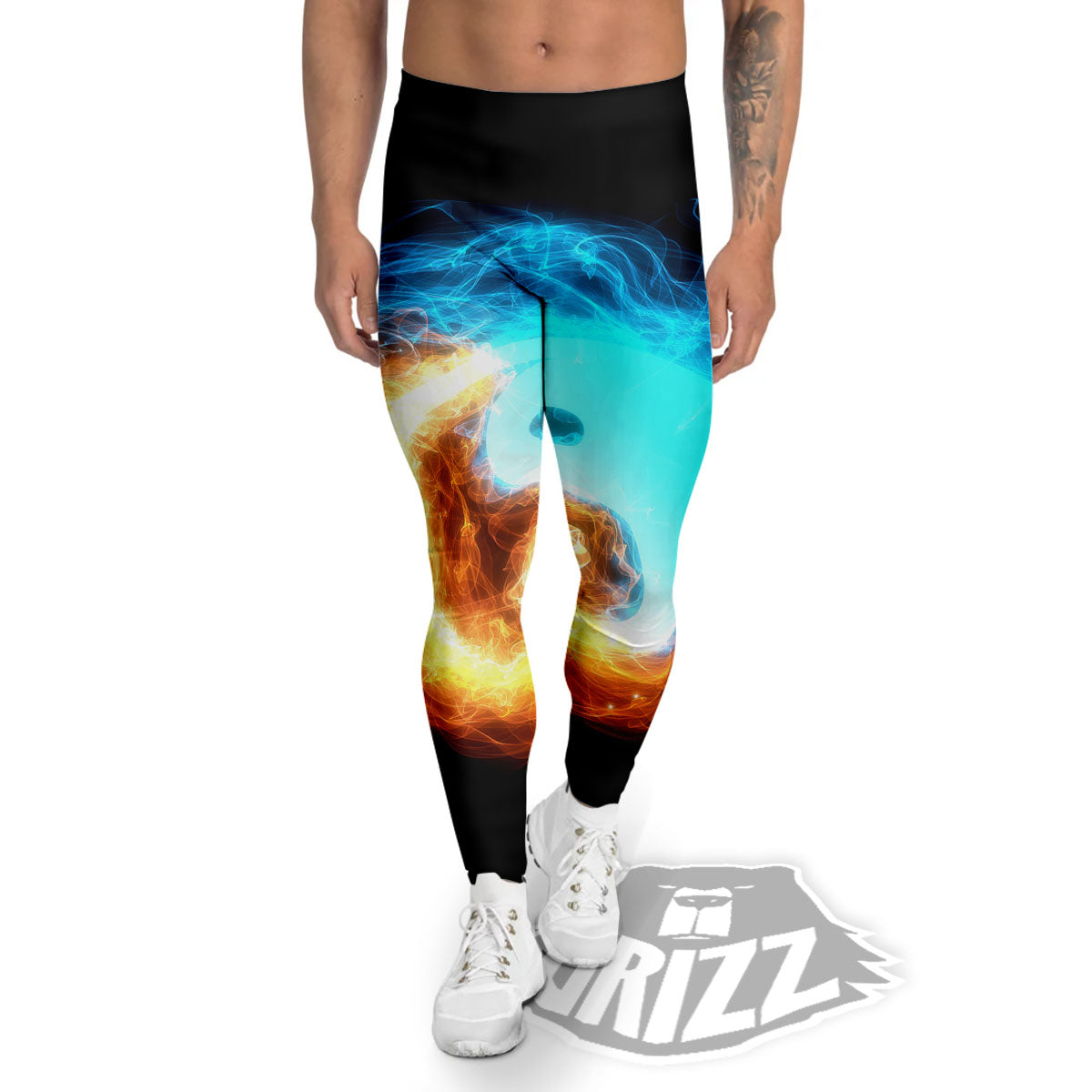 Ice And Fire Sparkle Yin Yang Print Men's Leggings-grizzshop