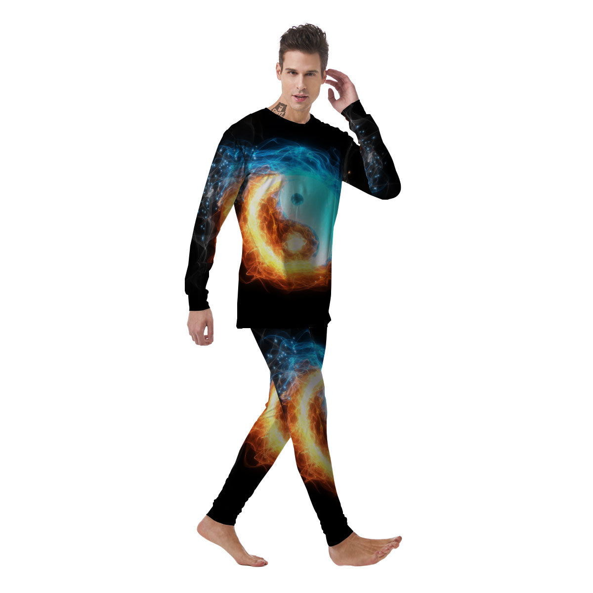 Ice And Fire Sparkle Yin Yang Print Men's Pajamas-grizzshop