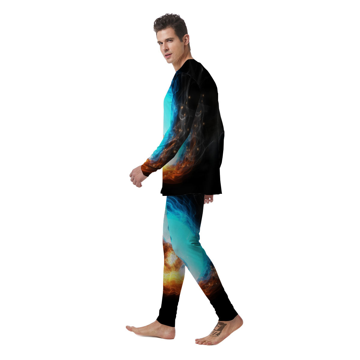 Ice And Fire Sparkle Yin Yang Print Men's Pajamas-grizzshop