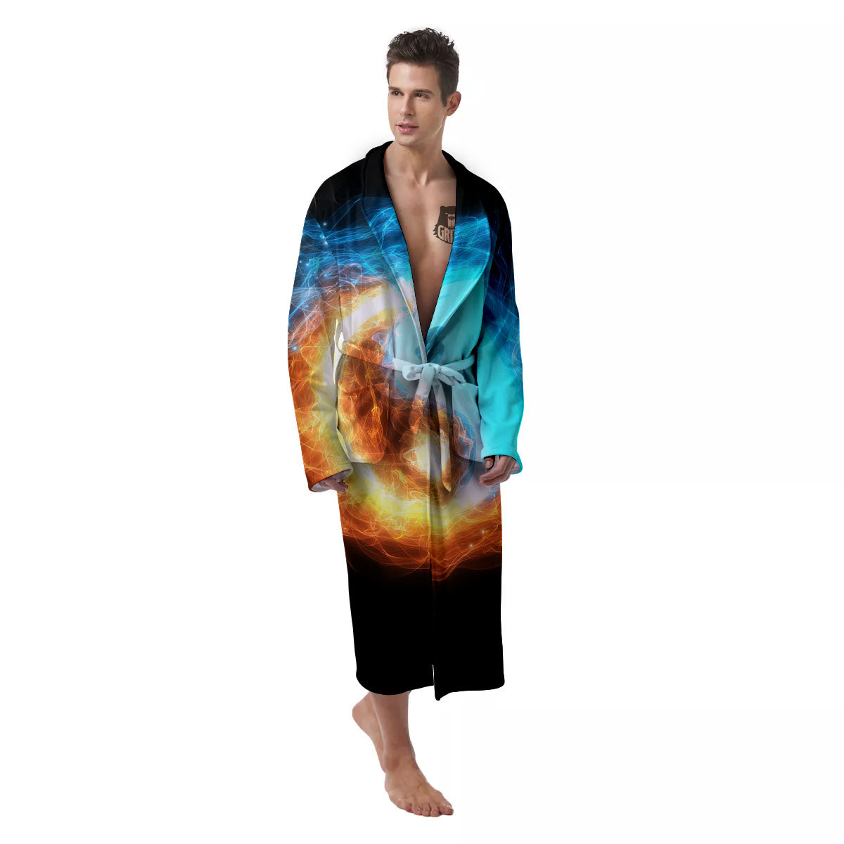 Ice And Fire Sparkle Yin Yang Print Men's Robe-grizzshop