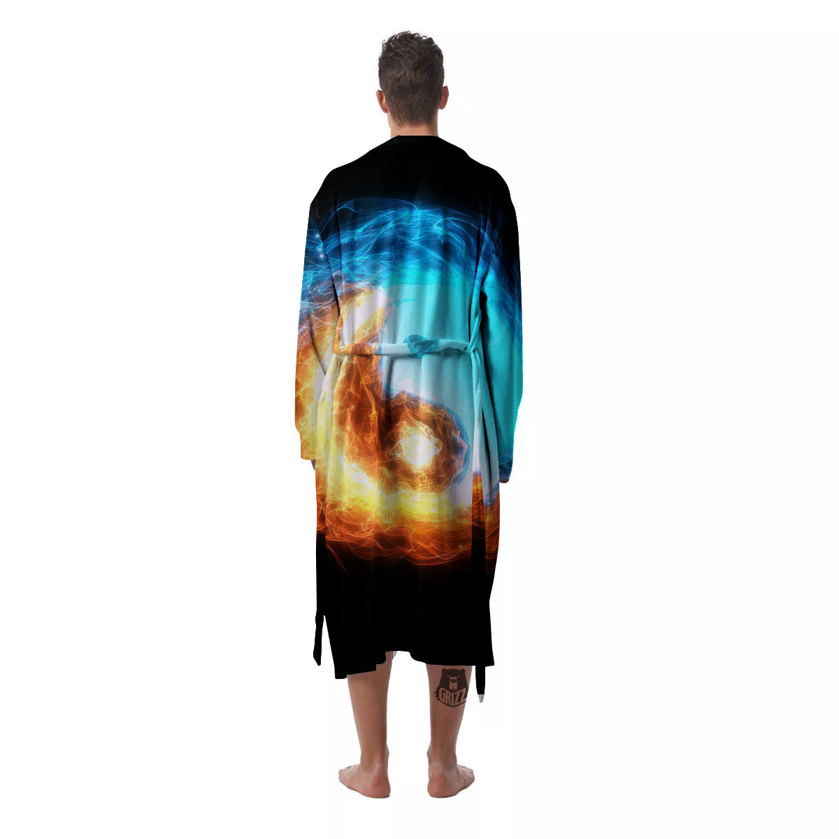 Ice And Fire Sparkle Yin Yang Print Men's Robe-grizzshop
