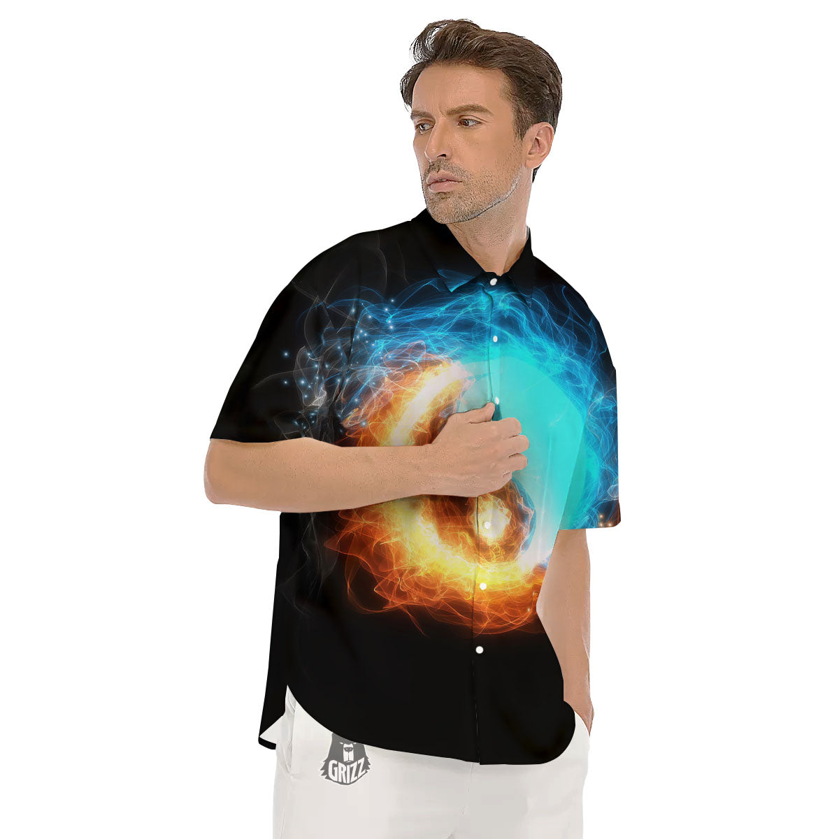 Ice And Fire Sparkle Yin Yang Print Men's Short Sleeve Shirts-grizzshop