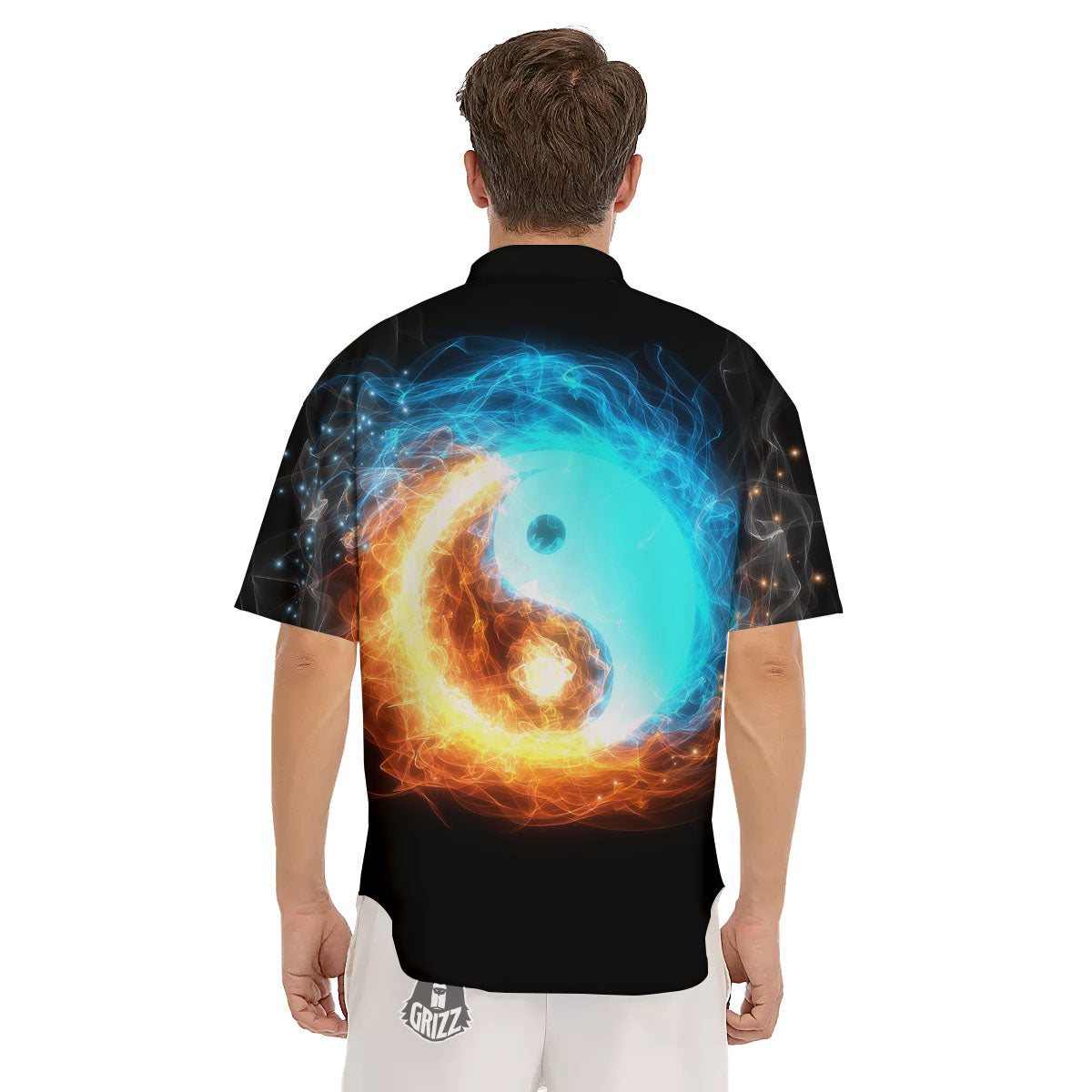 Ice And Fire Sparkle Yin Yang Print Men's Short Sleeve Shirts-grizzshop