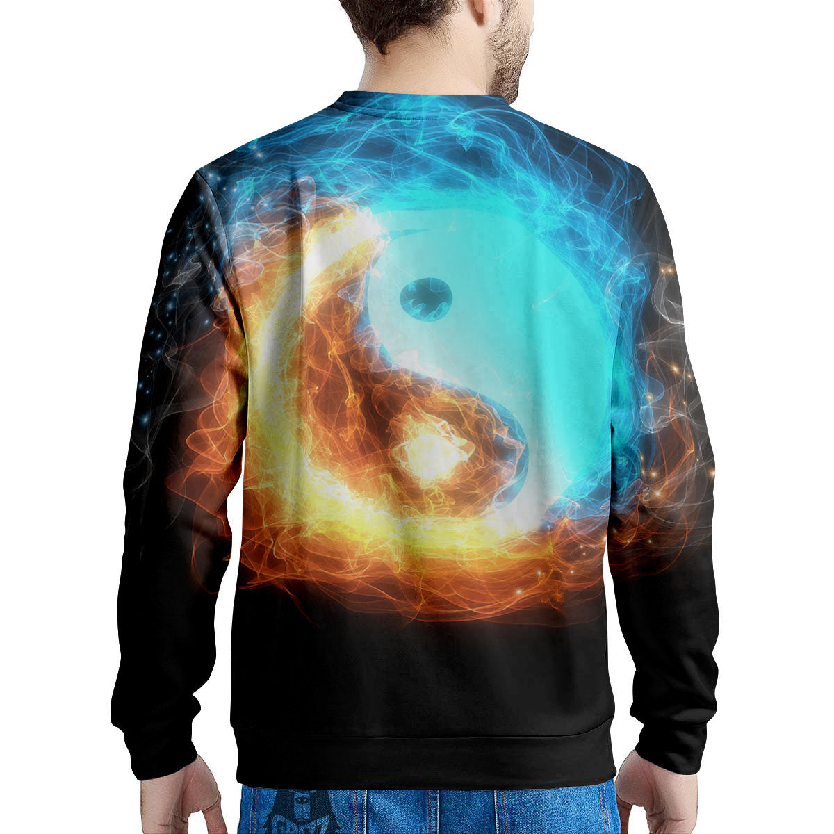 Ice And Fire Sparkle Yin Yang Print Men's Sweatshirt-grizzshop