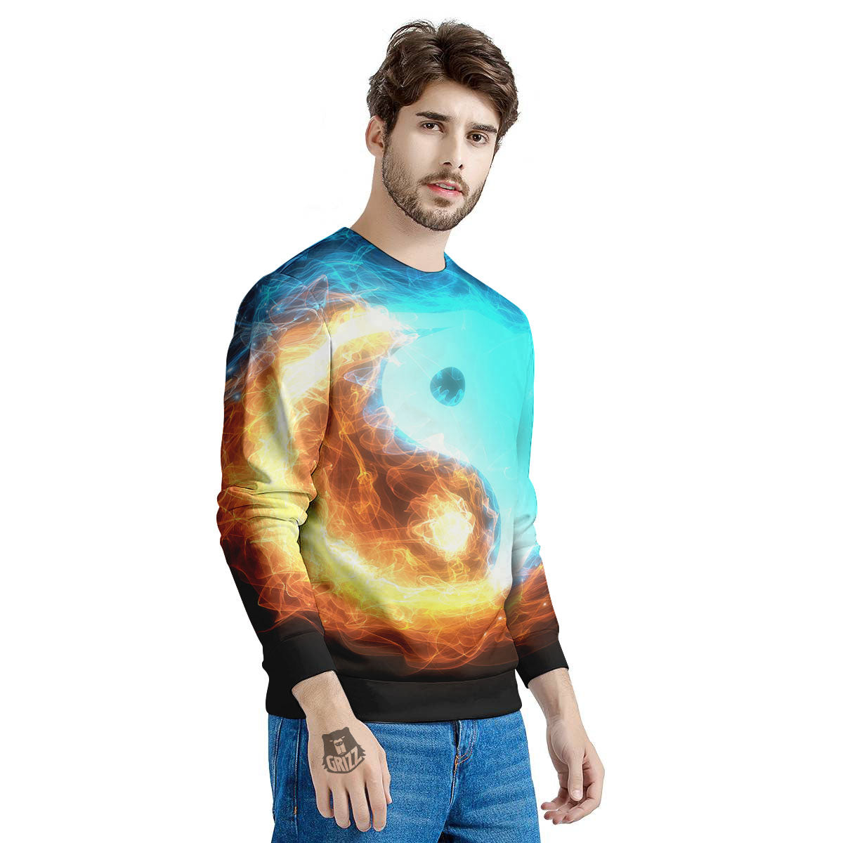 Ice And Fire Sparkle Yin Yang Print Men's Sweatshirt-grizzshop