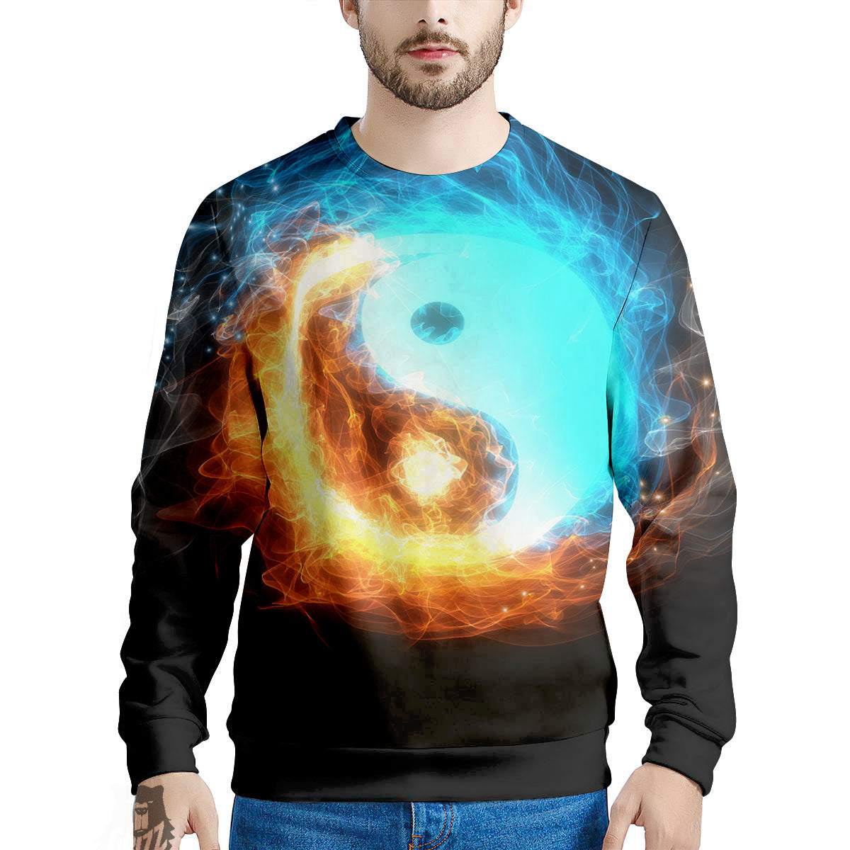 Ice And Fire Sparkle Yin Yang Print Men's Sweatshirt-grizzshop