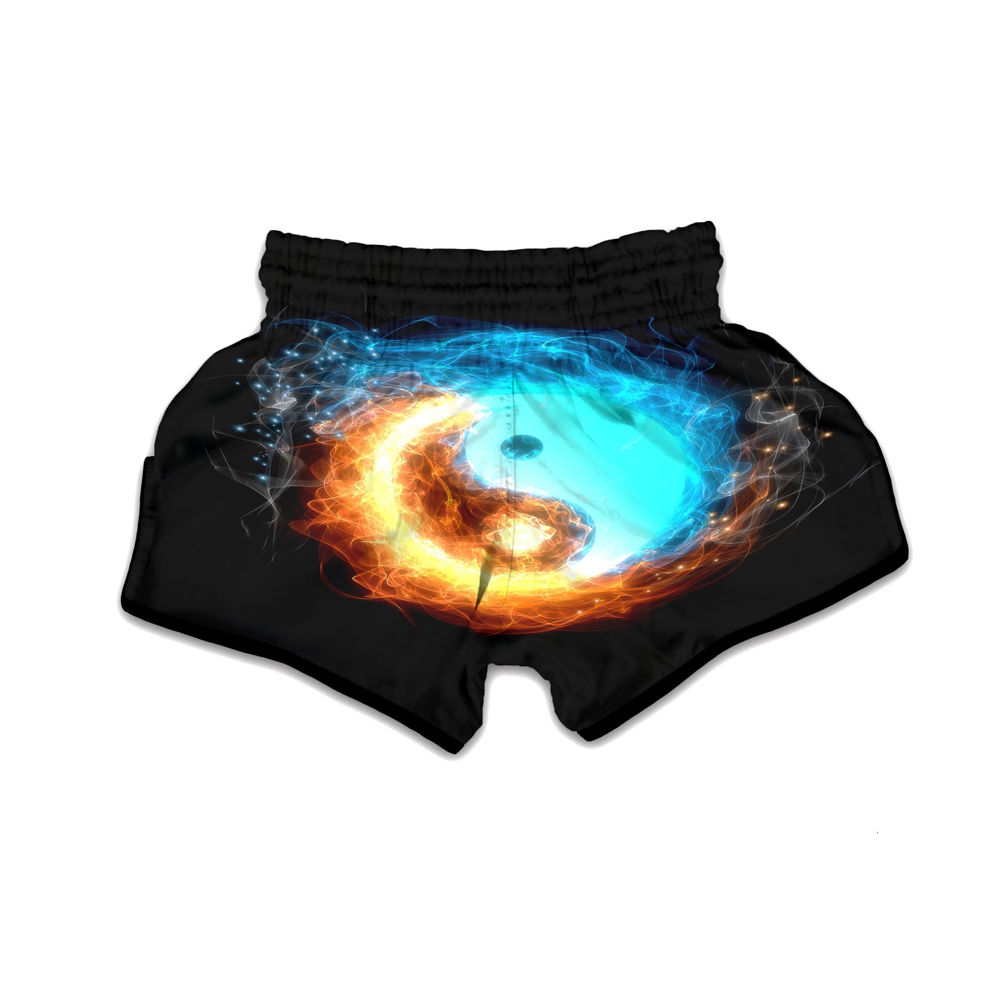 Ice And Fire Sparkle Yin Yang Print Muay Thai Boxing Shorts-grizzshop