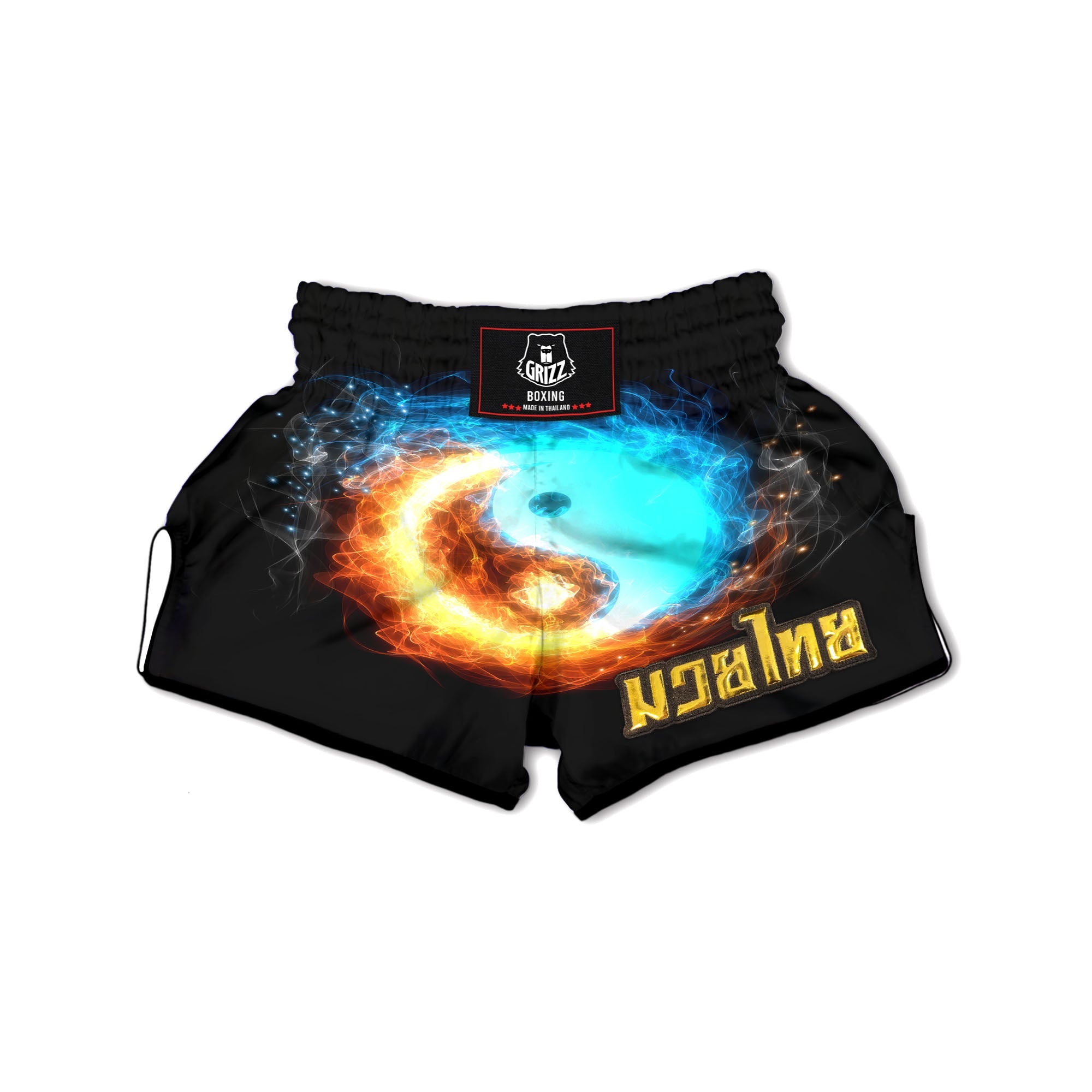 Ice And Fire Sparkle Yin Yang Print Muay Thai Boxing Shorts-grizzshop