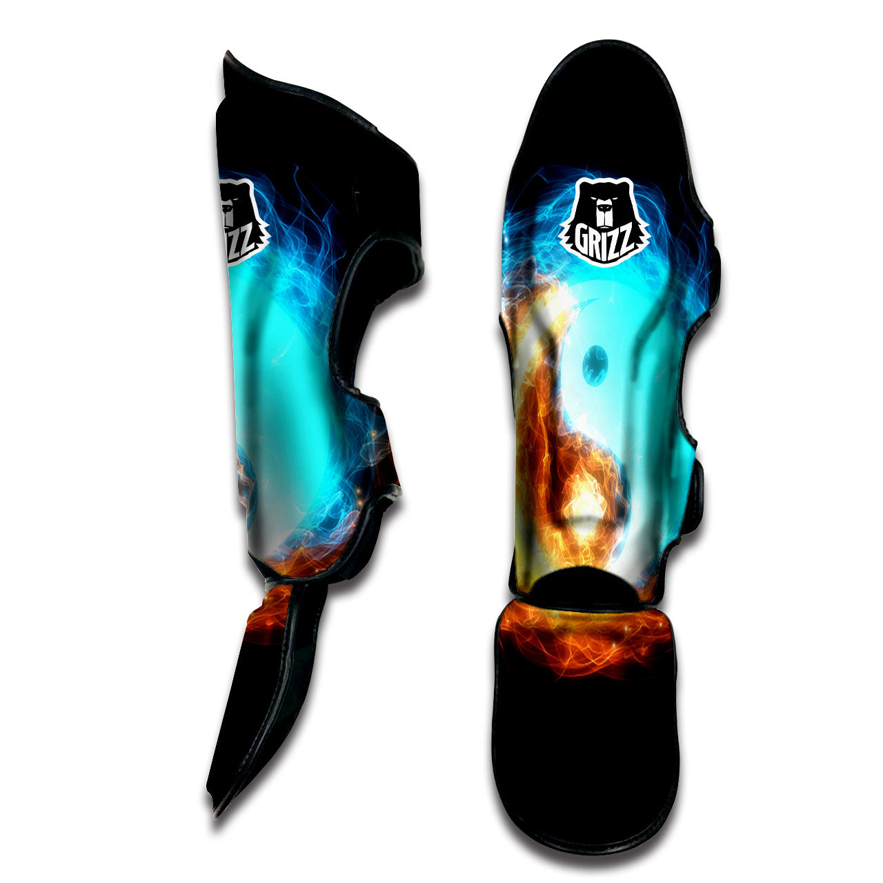 Ice And Fire Sparkle Yin Yang Print Muay Thai Shin Guards-grizzshop