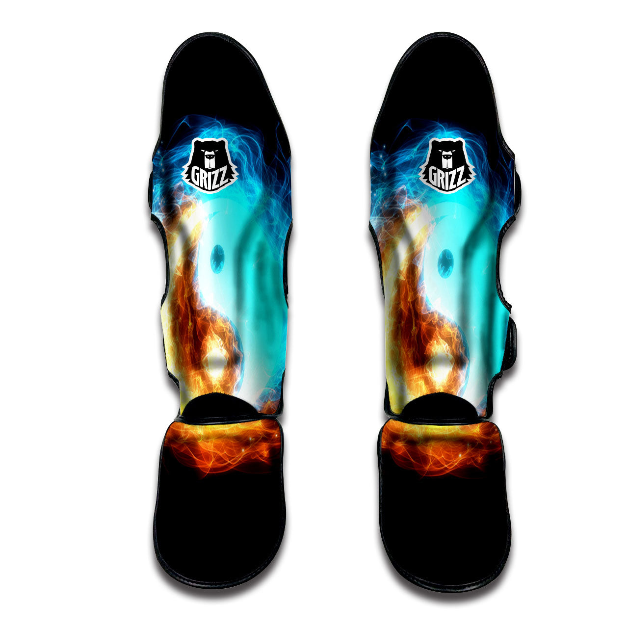 Ice And Fire Sparkle Yin Yang Print Muay Thai Shin Guards-grizzshop