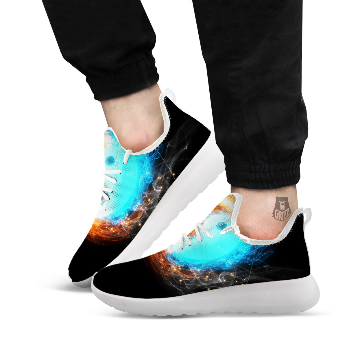 Ice And Fire Sparkle Yin Yang Print White Athletic Shoes-grizzshop