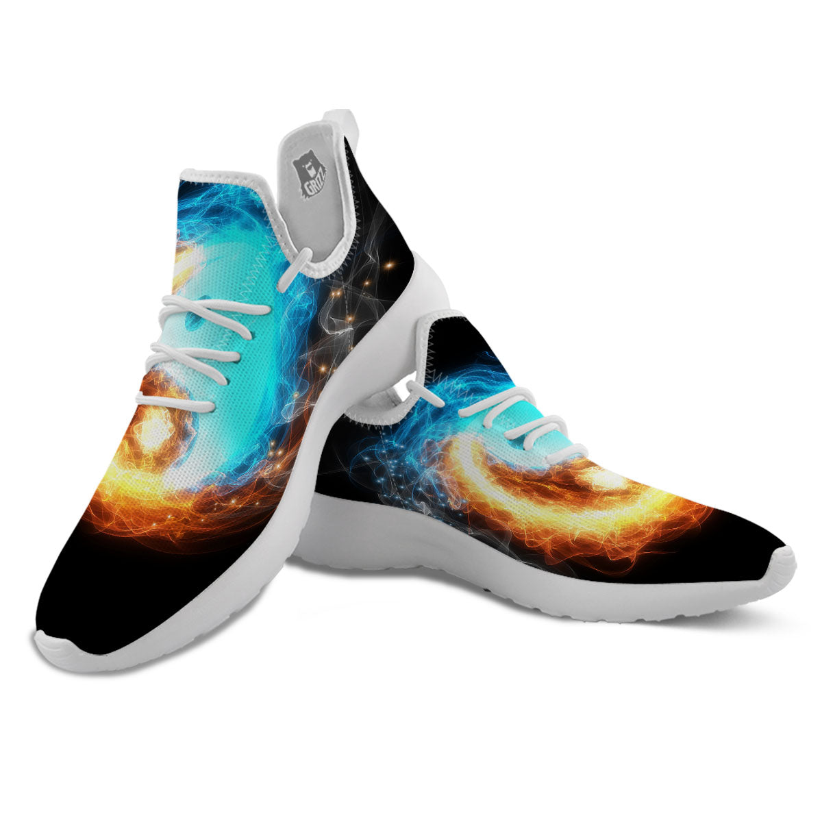 Ice And Fire Sparkle Yin Yang Print White Athletic Shoes-grizzshop