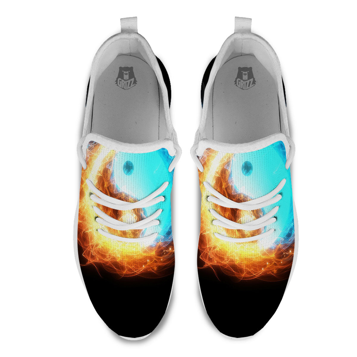 Ice And Fire Sparkle Yin Yang Print White Athletic Shoes-grizzshop