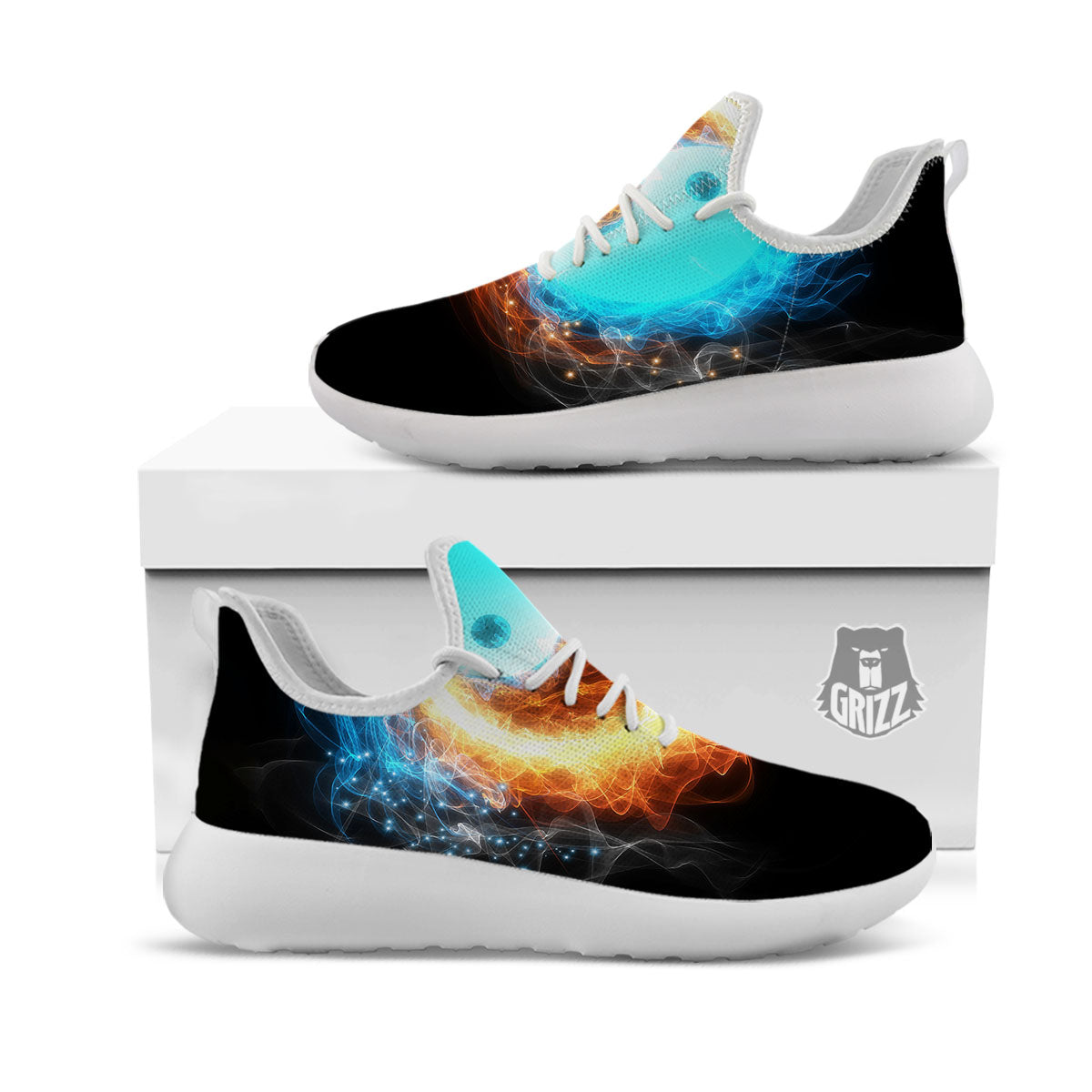 Ice And Fire Sparkle Yin Yang Print White Athletic Shoes-grizzshop