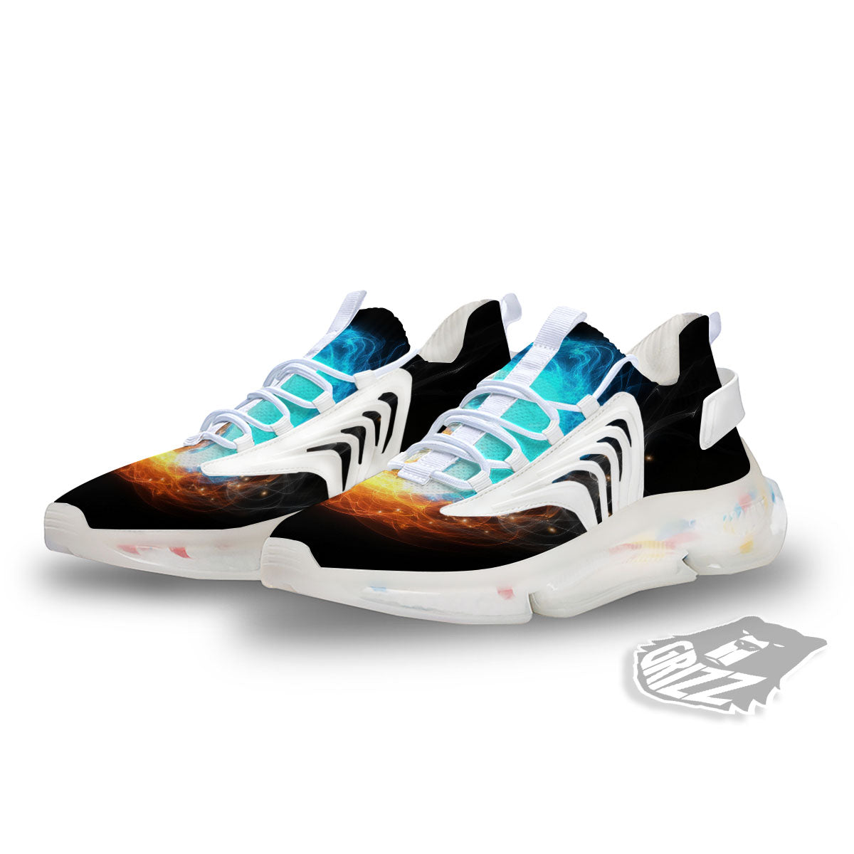 Ice And Fire Sparkle Yin Yang Print White Gym Shoes-grizzshop