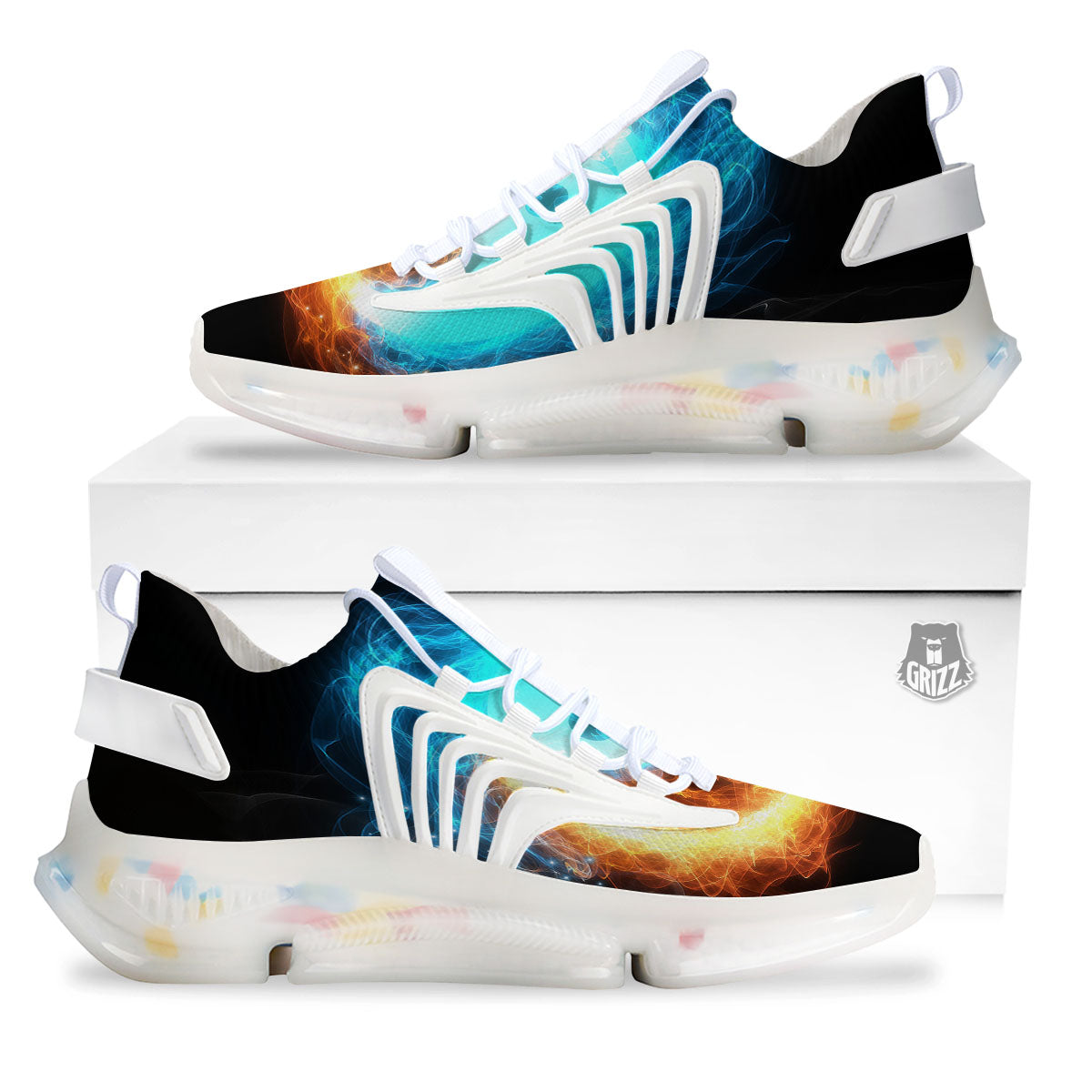 Ice And Fire Sparkle Yin Yang Print White Gym Shoes-grizzshop