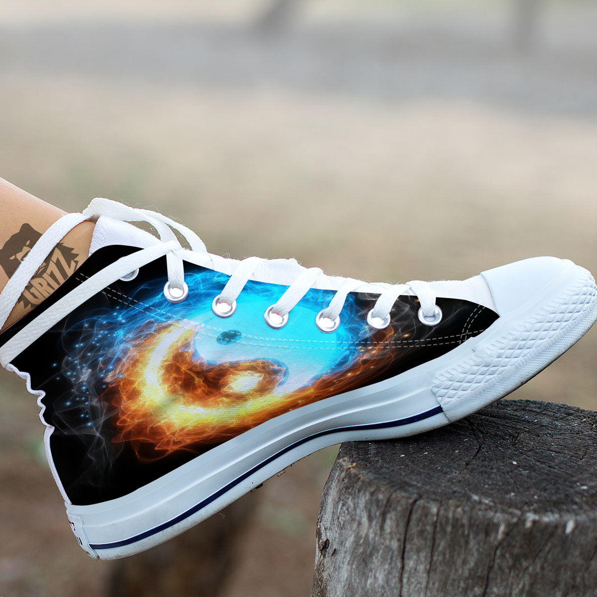 Ice And Fire Sparkle Yin Yang Print White High Top Shoes-grizzshop