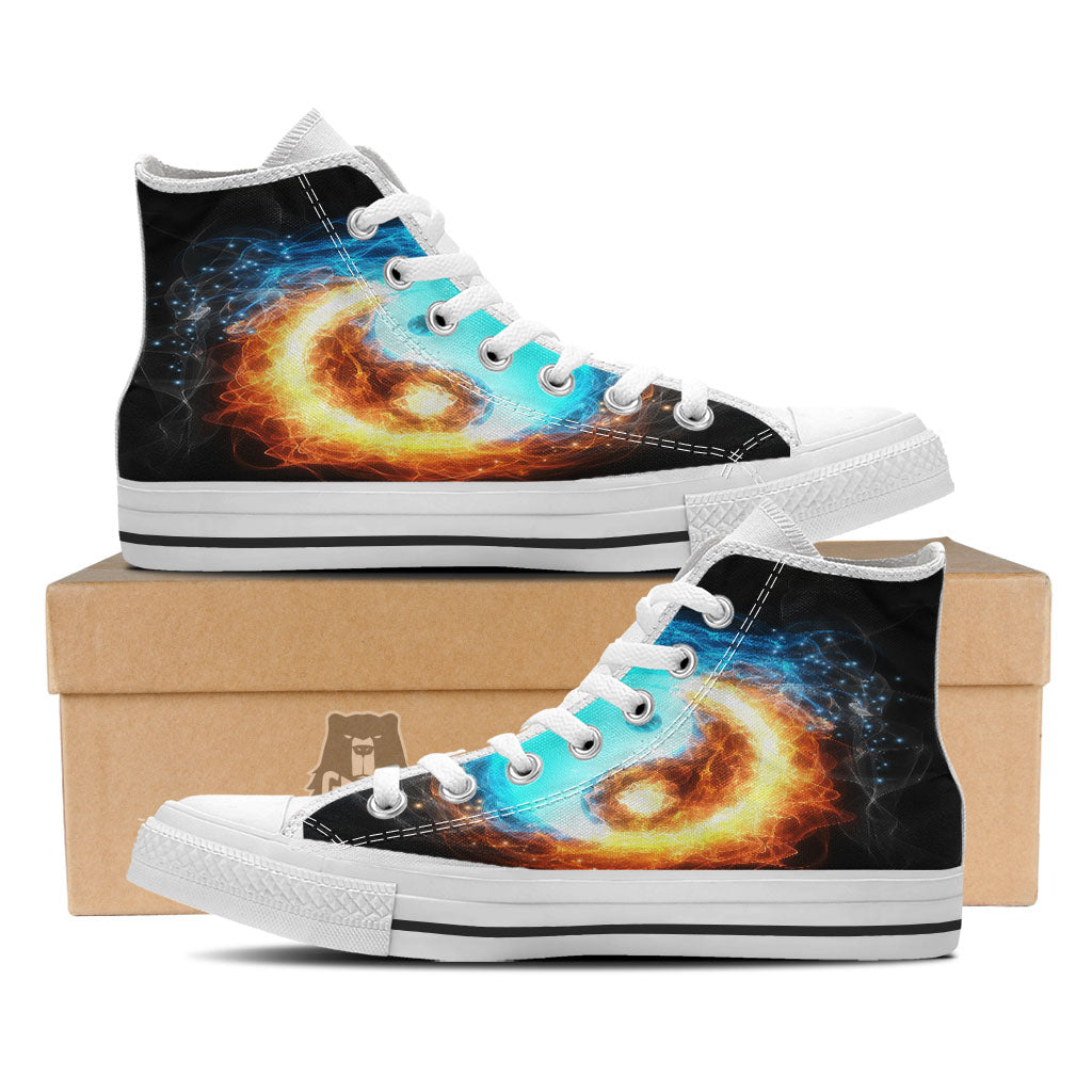 Ice And Fire Sparkle Yin Yang Print White High Top Shoes-grizzshop