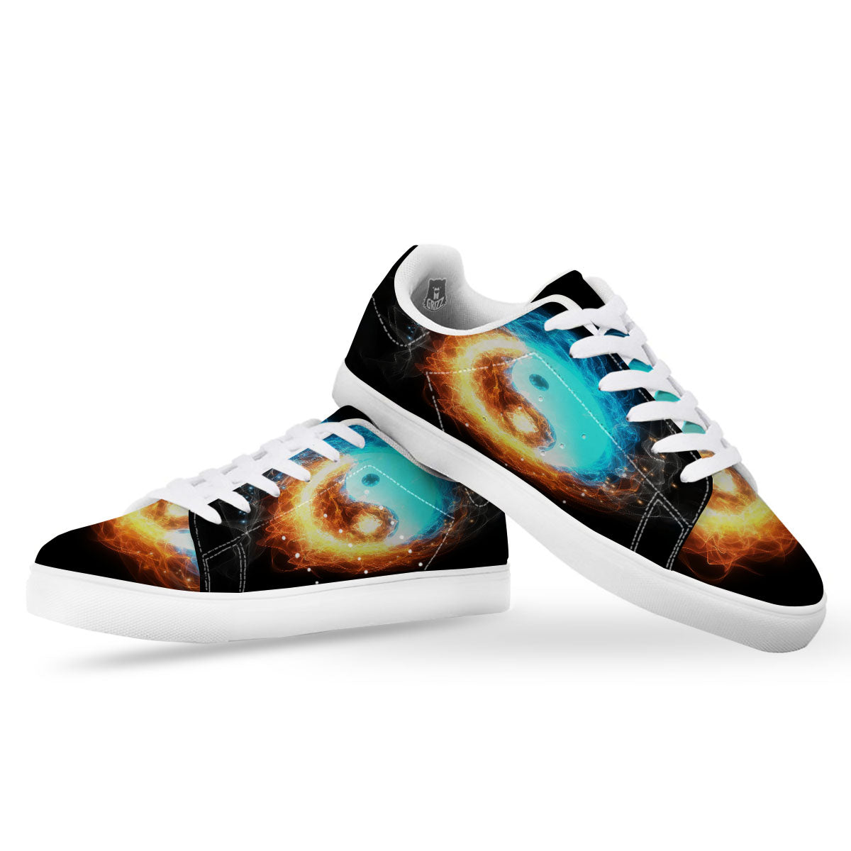 Ice And Fire Sparkle Yin Yang Print White Low Top Sneakers-grizzshop
