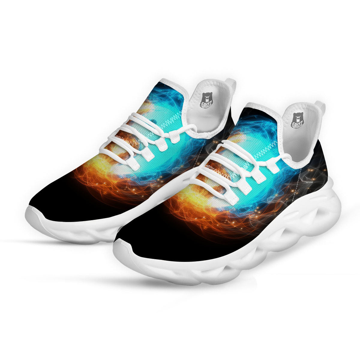 Ice And Fire Sparkle Yin Yang Print White Running Shoes-grizzshop