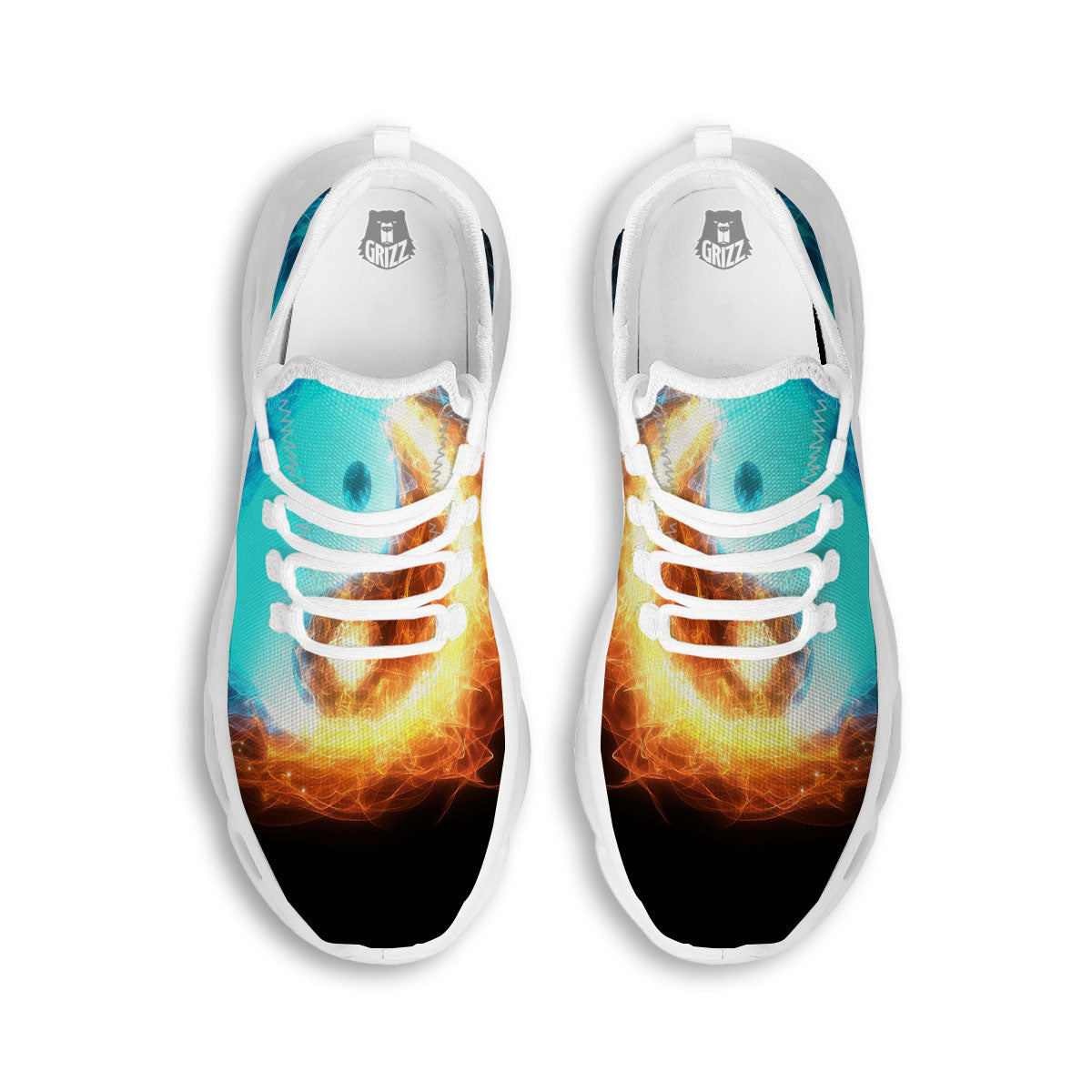 Ice And Fire Sparkle Yin Yang Print White Running Shoes-grizzshop