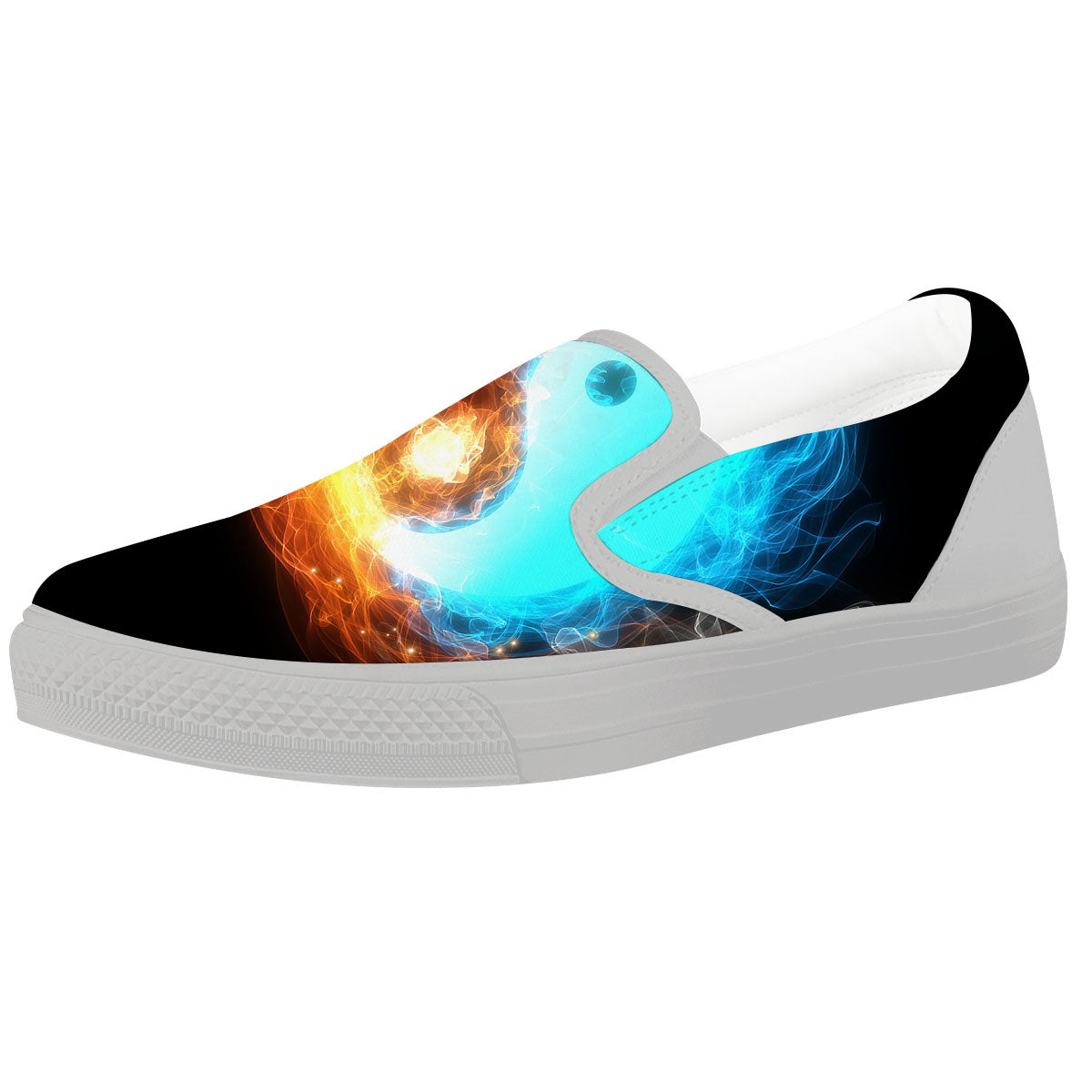 Ice And Fire Sparkle Yin Yang Print White Slip On Shoes-grizzshop