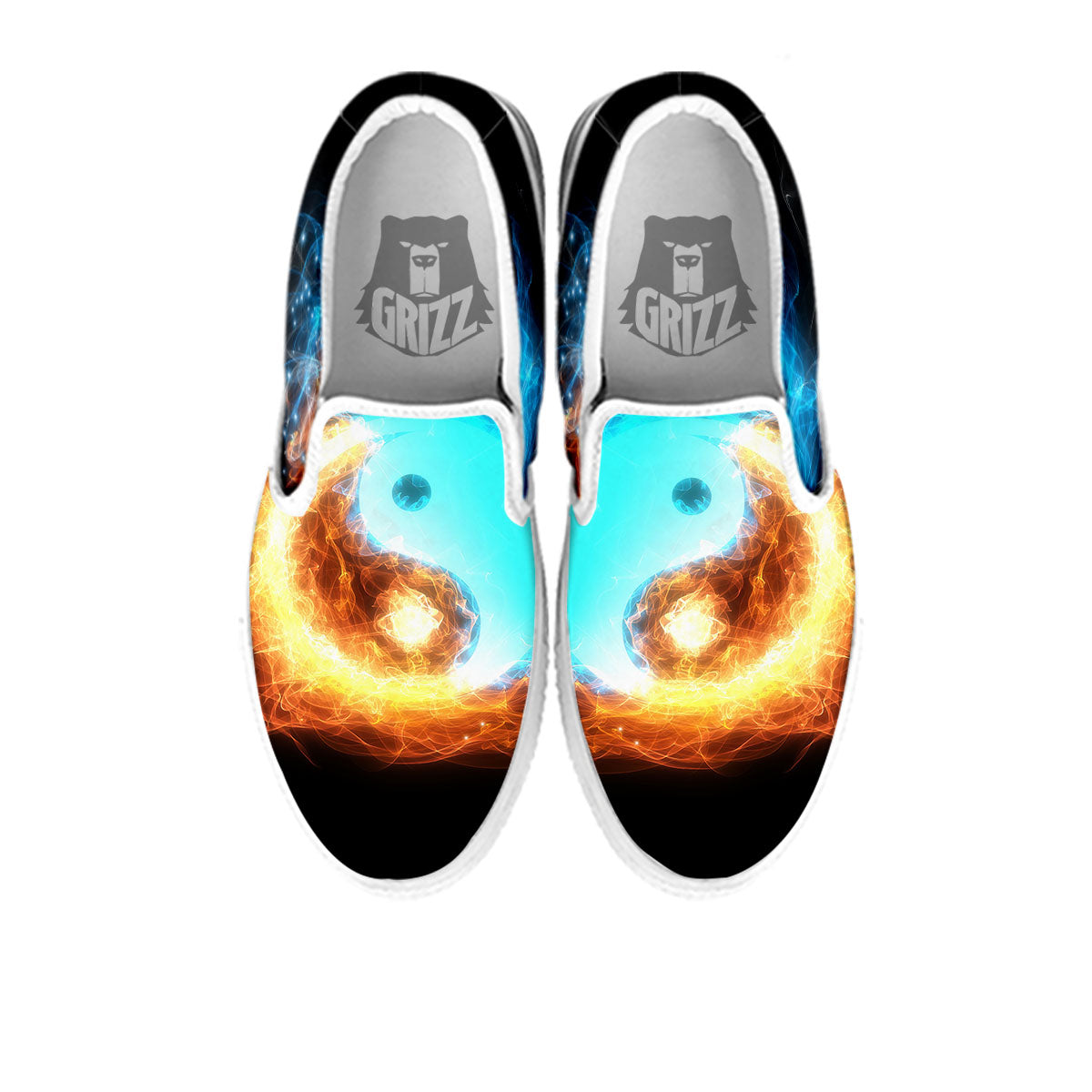 Ice And Fire Sparkle Yin Yang Print White Slip On Shoes-grizzshop
