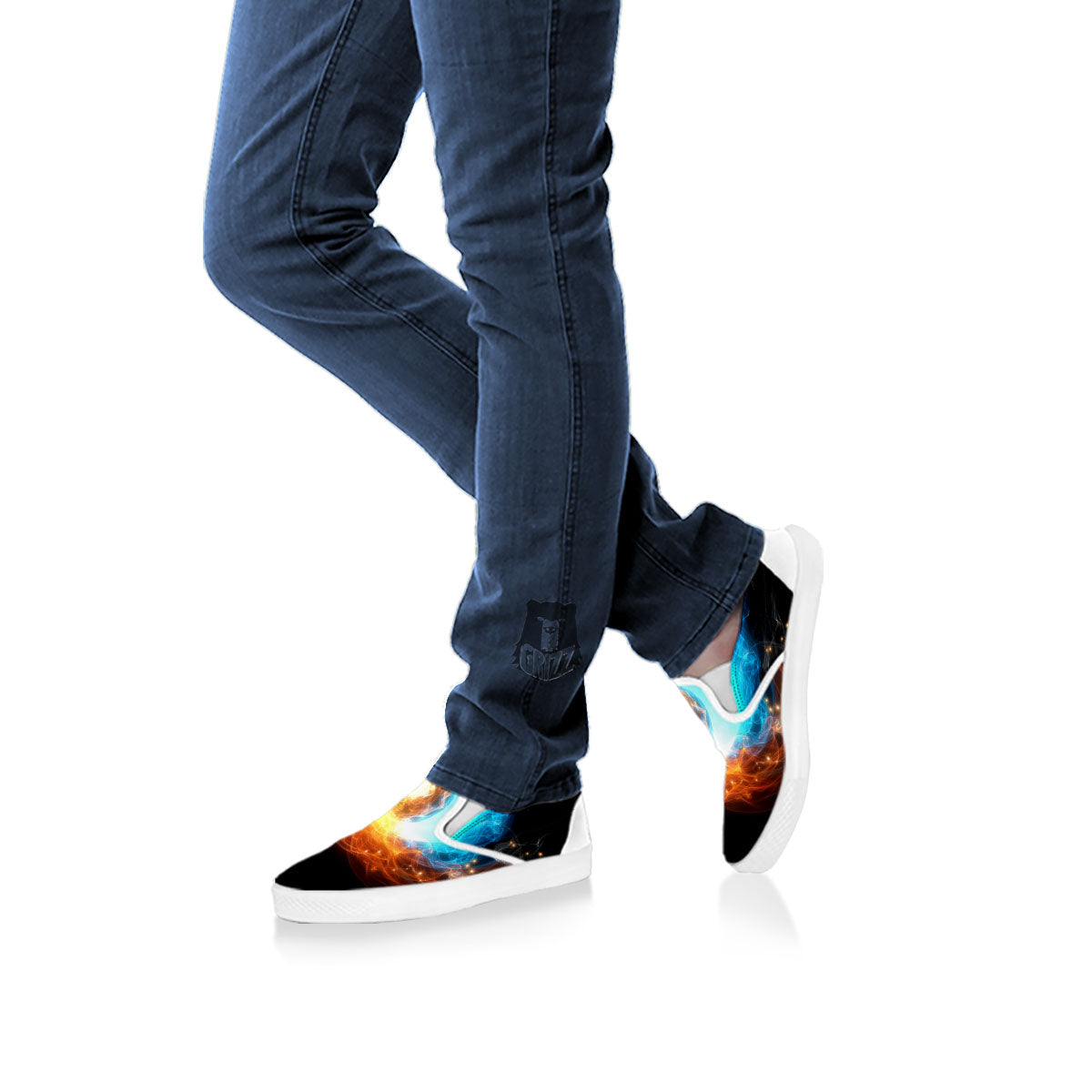 Ice And Fire Sparkle Yin Yang Print White Slip On Shoes-grizzshop