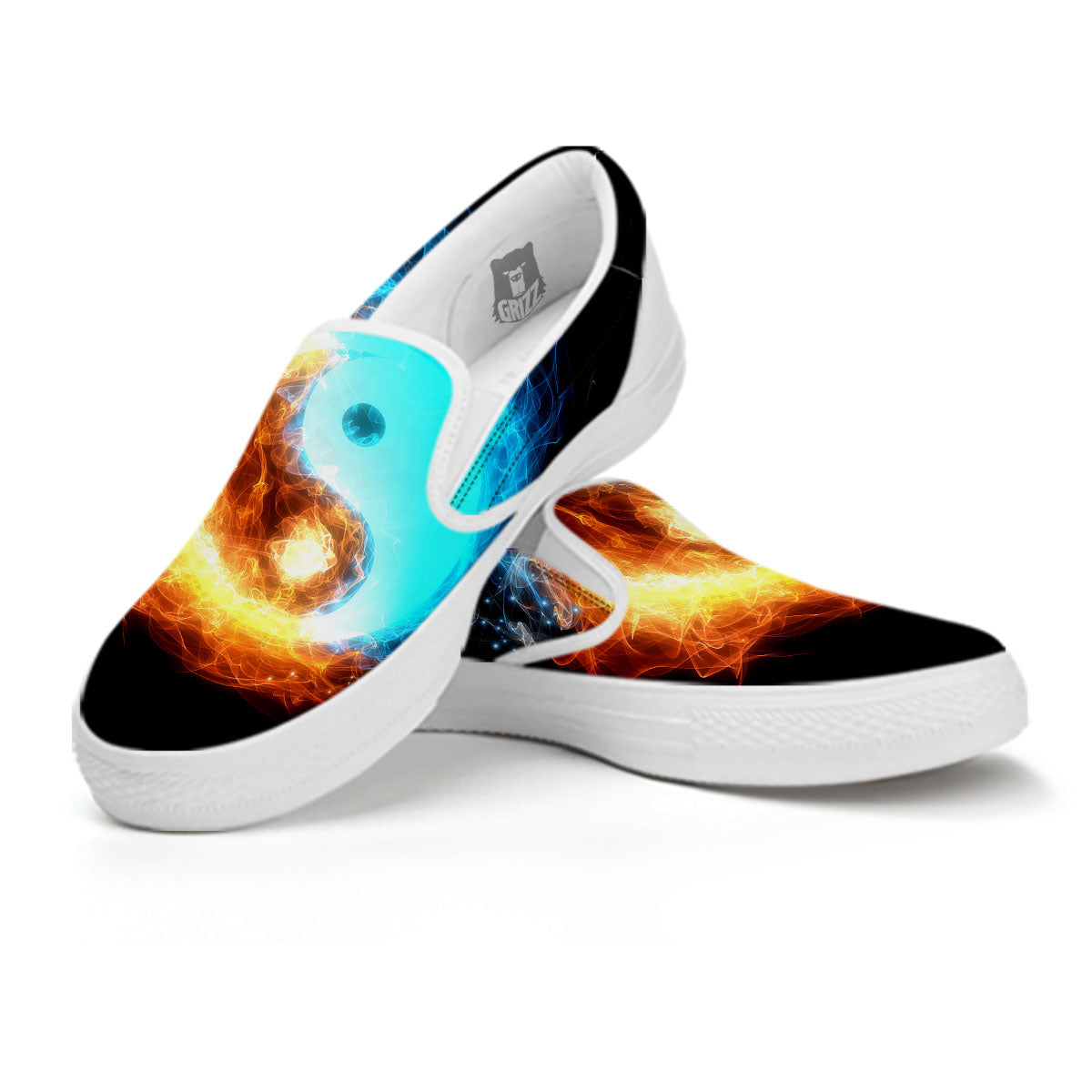 Ice And Fire Sparkle Yin Yang Print White Slip On Shoes-grizzshop
