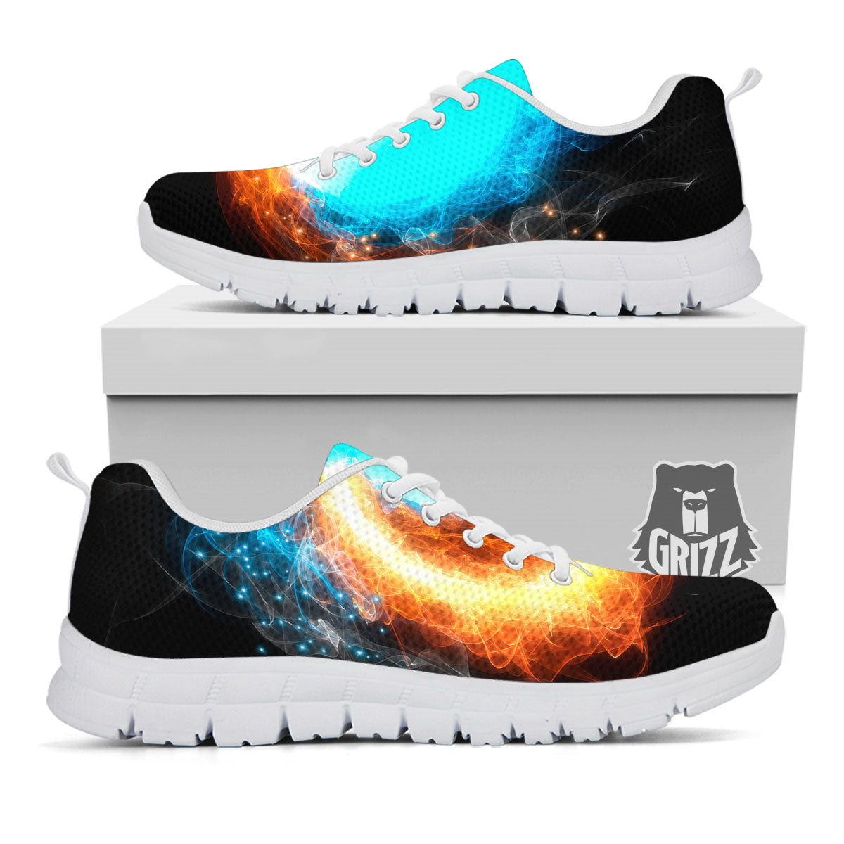 Ice And Fire Sparkle Yin Yang Print White Sneaker-grizzshop