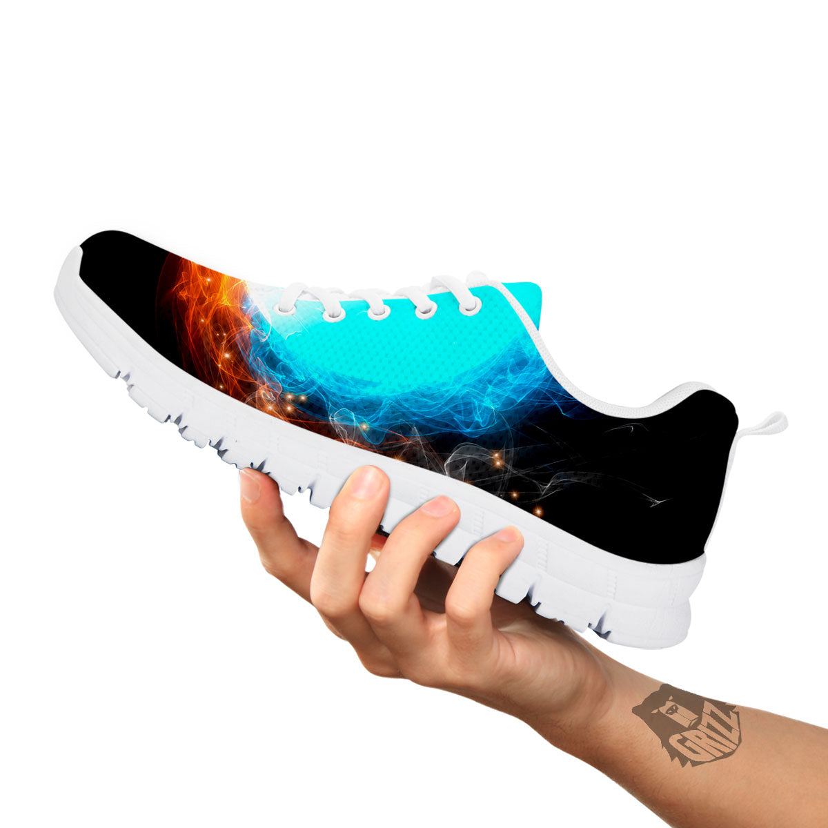Ice And Fire Sparkle Yin Yang Print White Sneaker-grizzshop